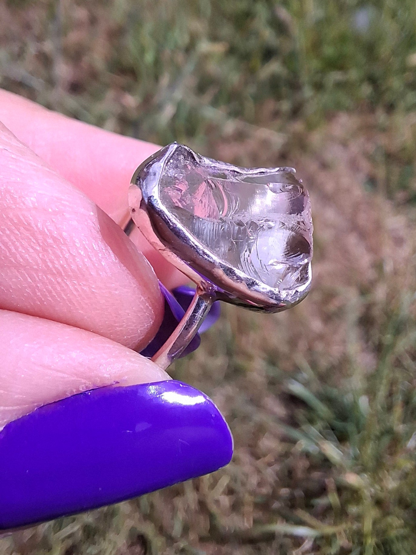 Libyan Desert Glass Ring, size large P, 925 Silver, Tektite (Ref: LR30)