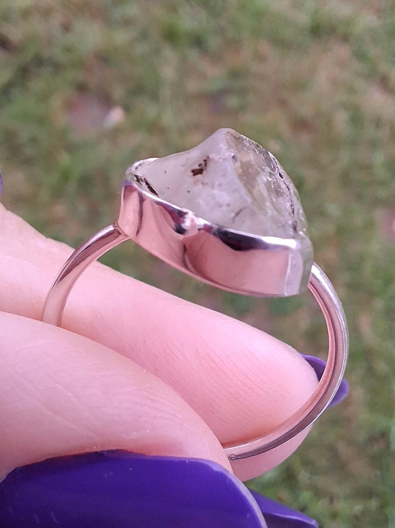 Libyan Desert Glass Ring, size large P, 925 Silver, Tektite (Ref: LR28)