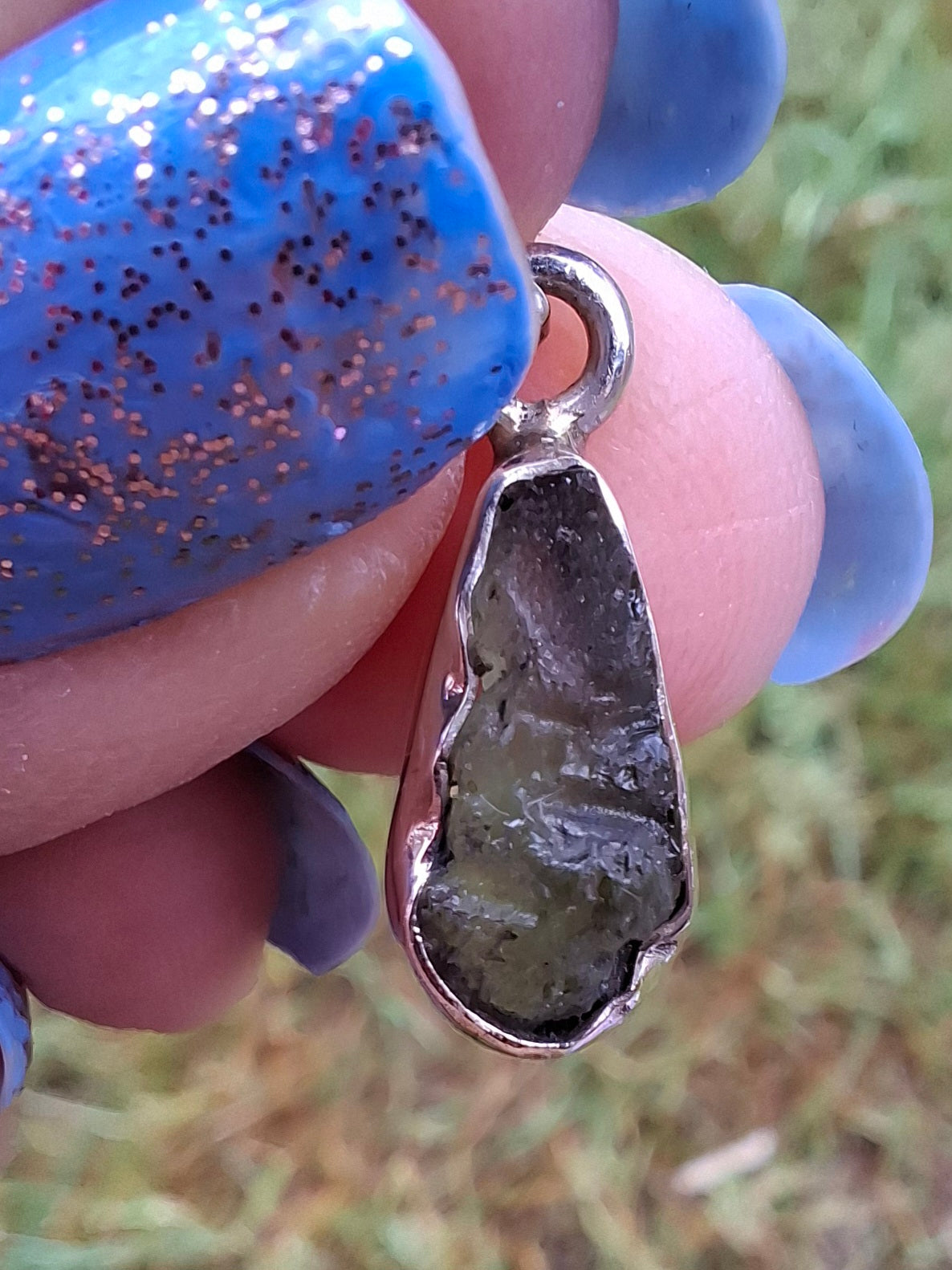 Moldavite Pendant, 925 Silver, Tektite (Ref: P73)