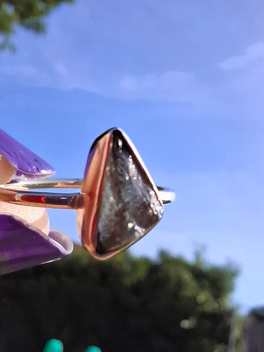 Moldavite Ring, size large K/small L, 925 Silver, Tektite (Ref: R57)