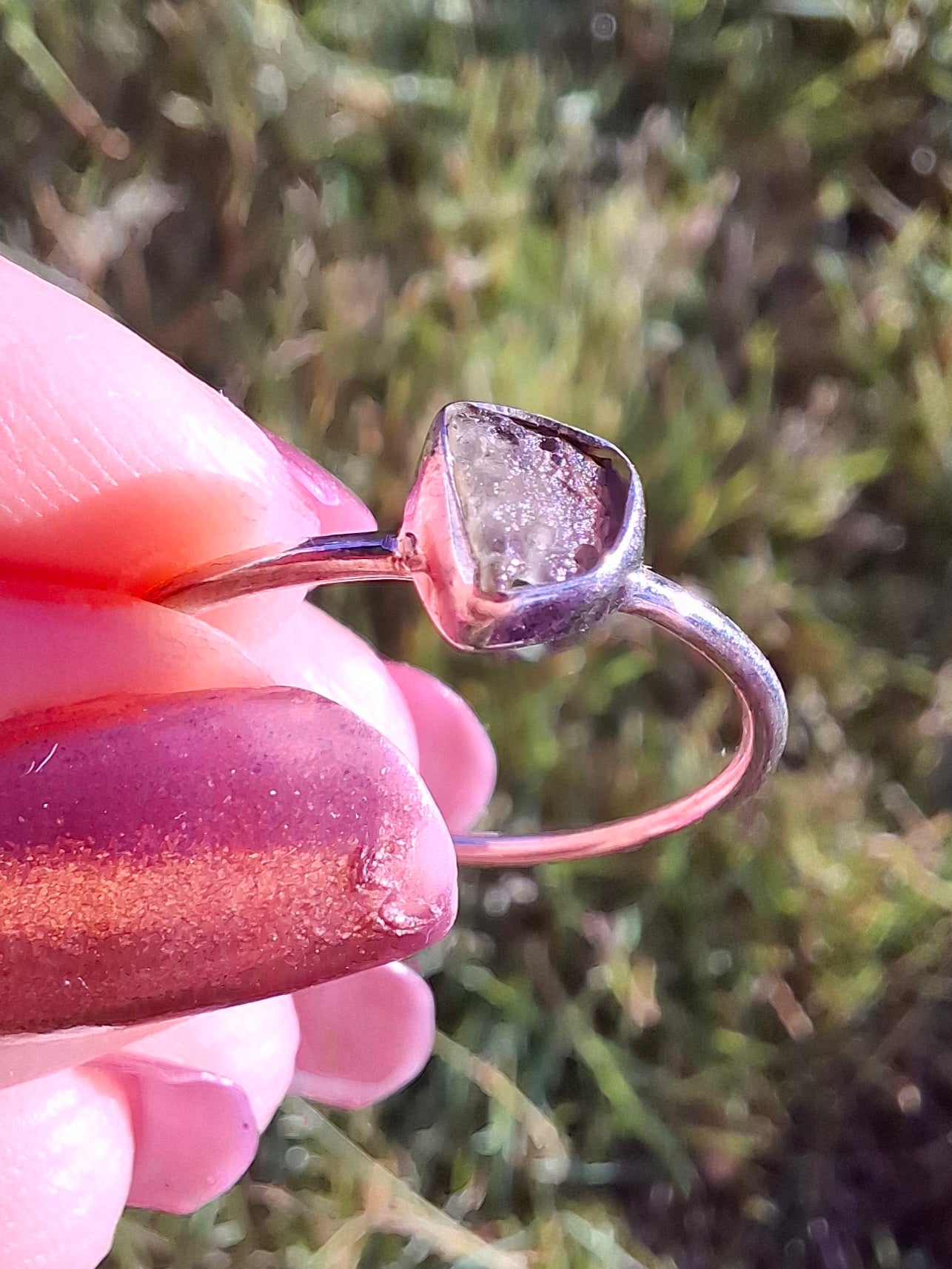 Moldavite Ring, size small S, 925 Silver, Tektite (Ref: R68)