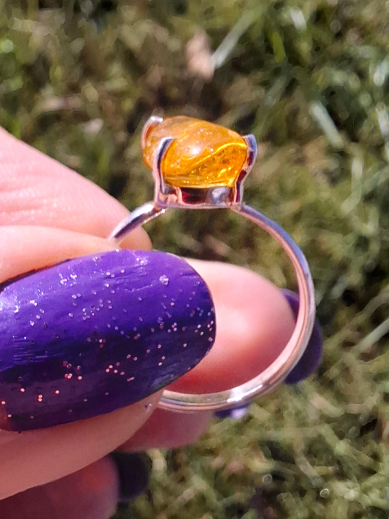 Baltic Amber Ring, size large O, 925 Silver, Fossil (Ref: AR12)