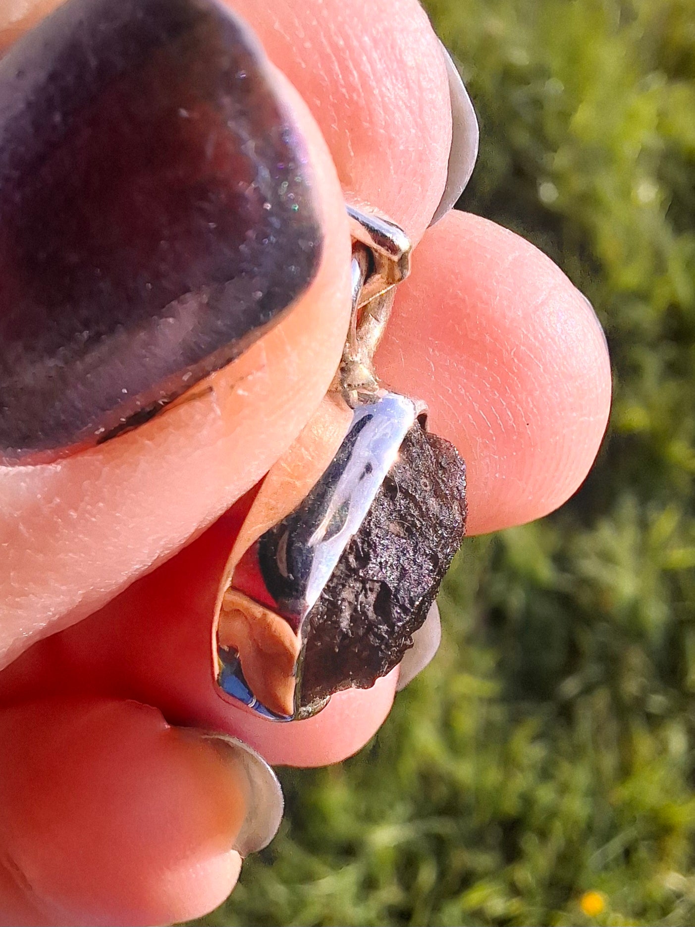 Moldavite Pendant, 925 silver, Tektite (P5)