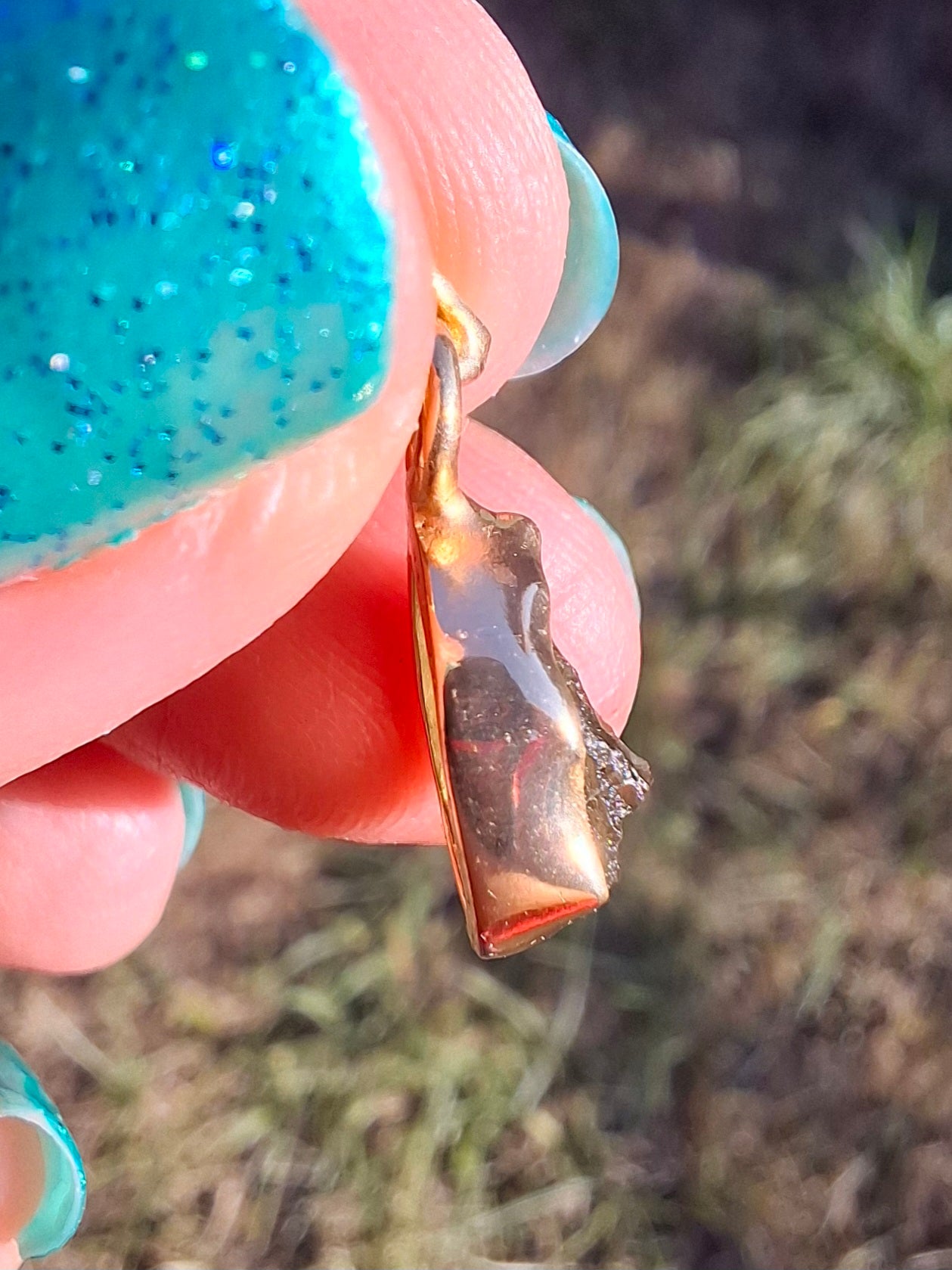 Moldavite Pendant, 14K GOLD Plated, Tektite (Ref: P447)