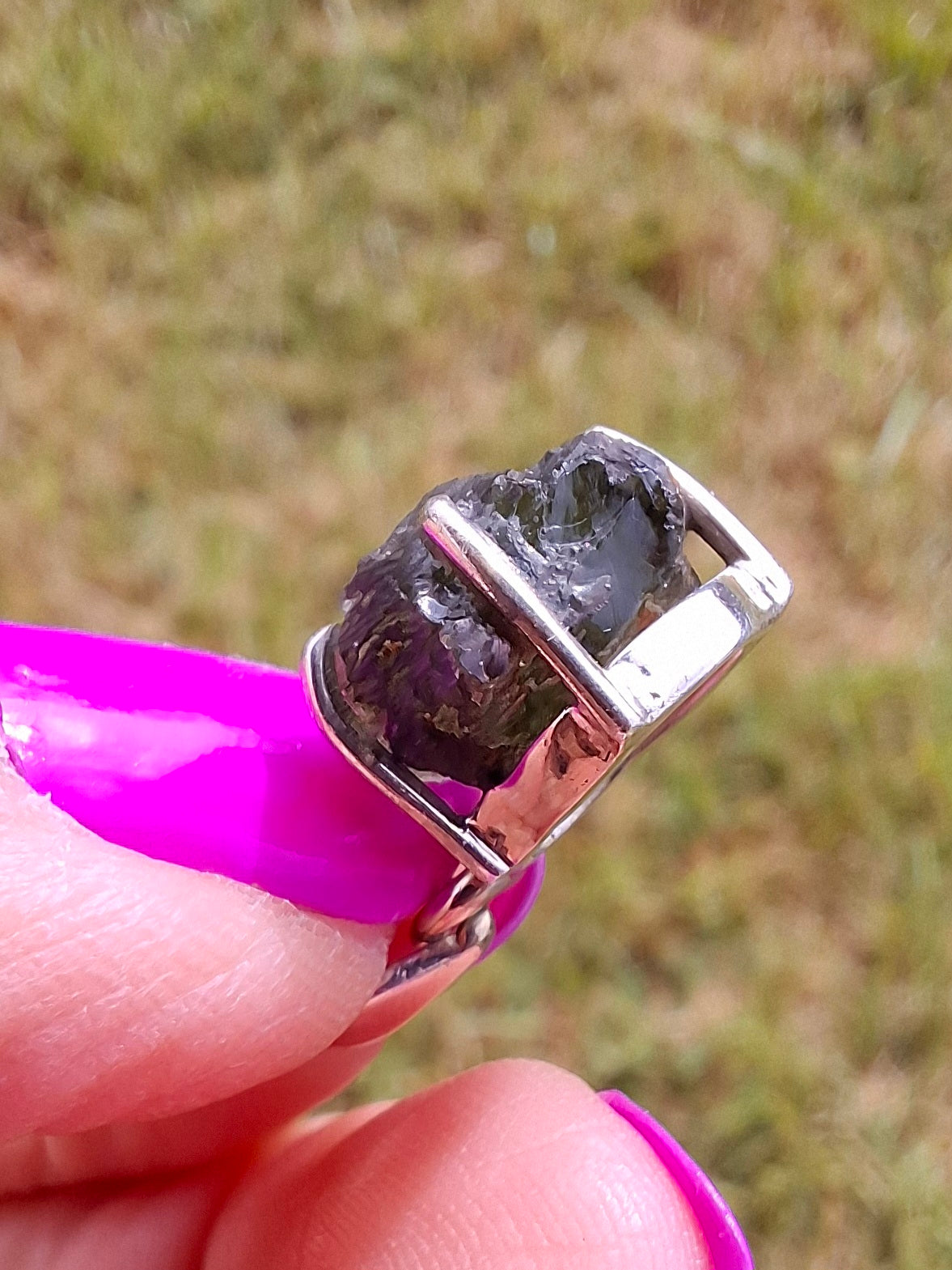 Moldavite Claw Pendant, 925 Silver, Tektite (Ref: P24)