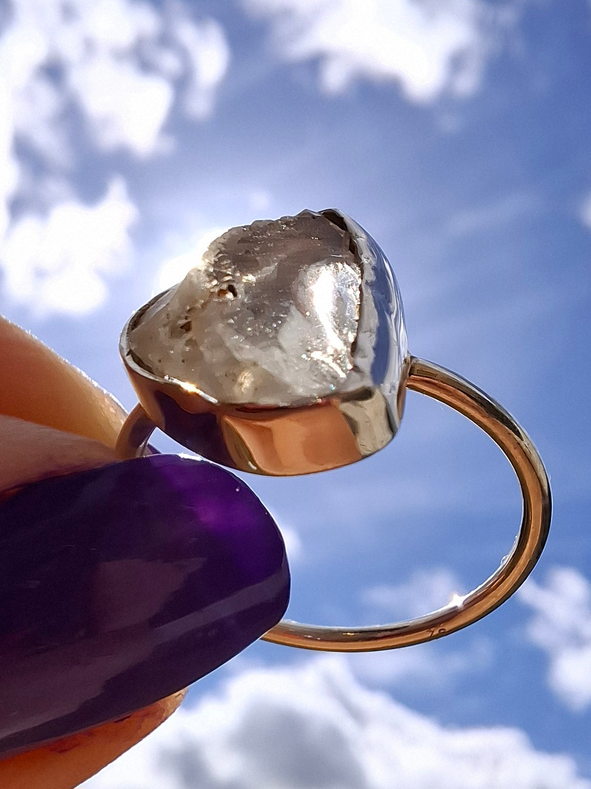 Libyan Desert Glass Ring, size large P, 925 Silver, Tektite (Ref: LR28)
