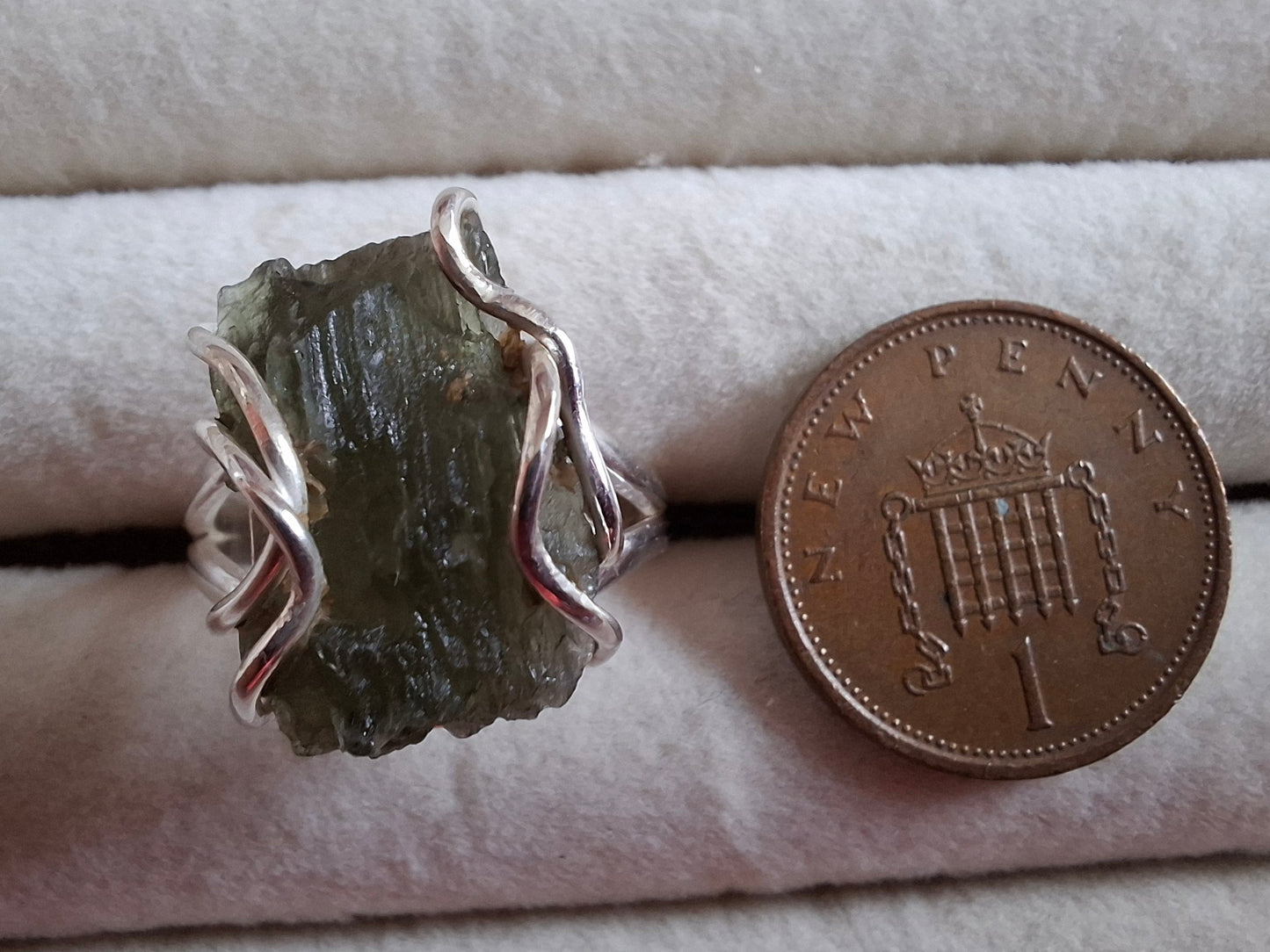 Moldavite Ring, size Q, 925 Silver, Tektite (Ref: R10)
