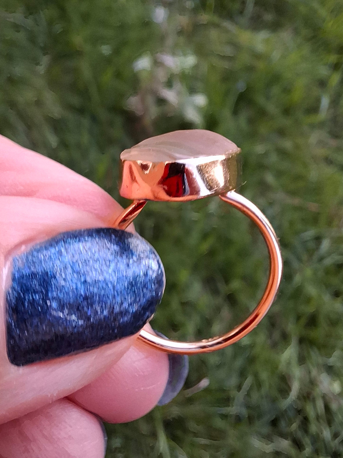 Libyan Desert Glass Ring, 14K GOLD Plated, size large M, Tektite (Ref: LR78)