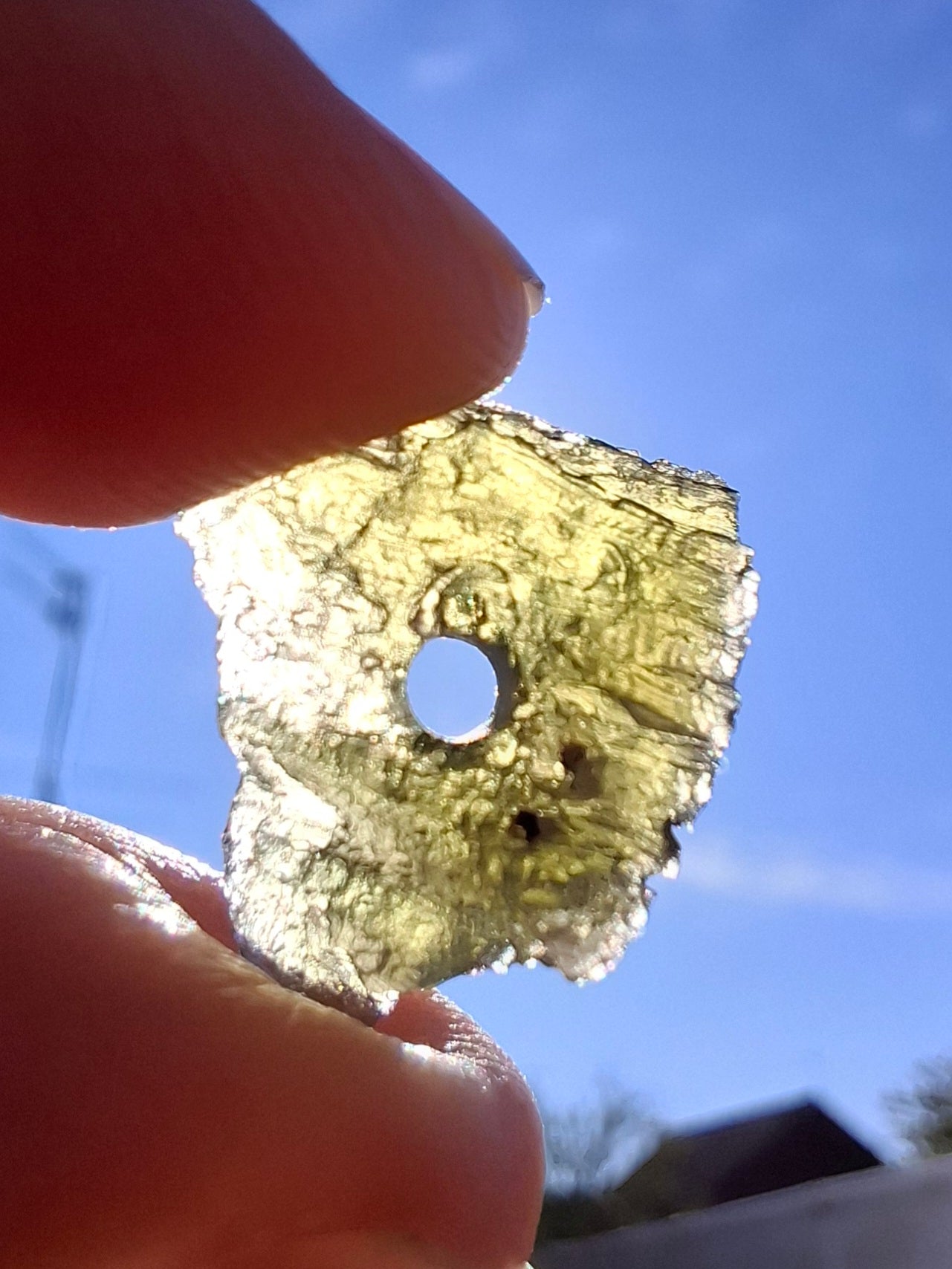 DRILLED, Moldavite Piece, 1.13g, Tektite (Ref: D7)
