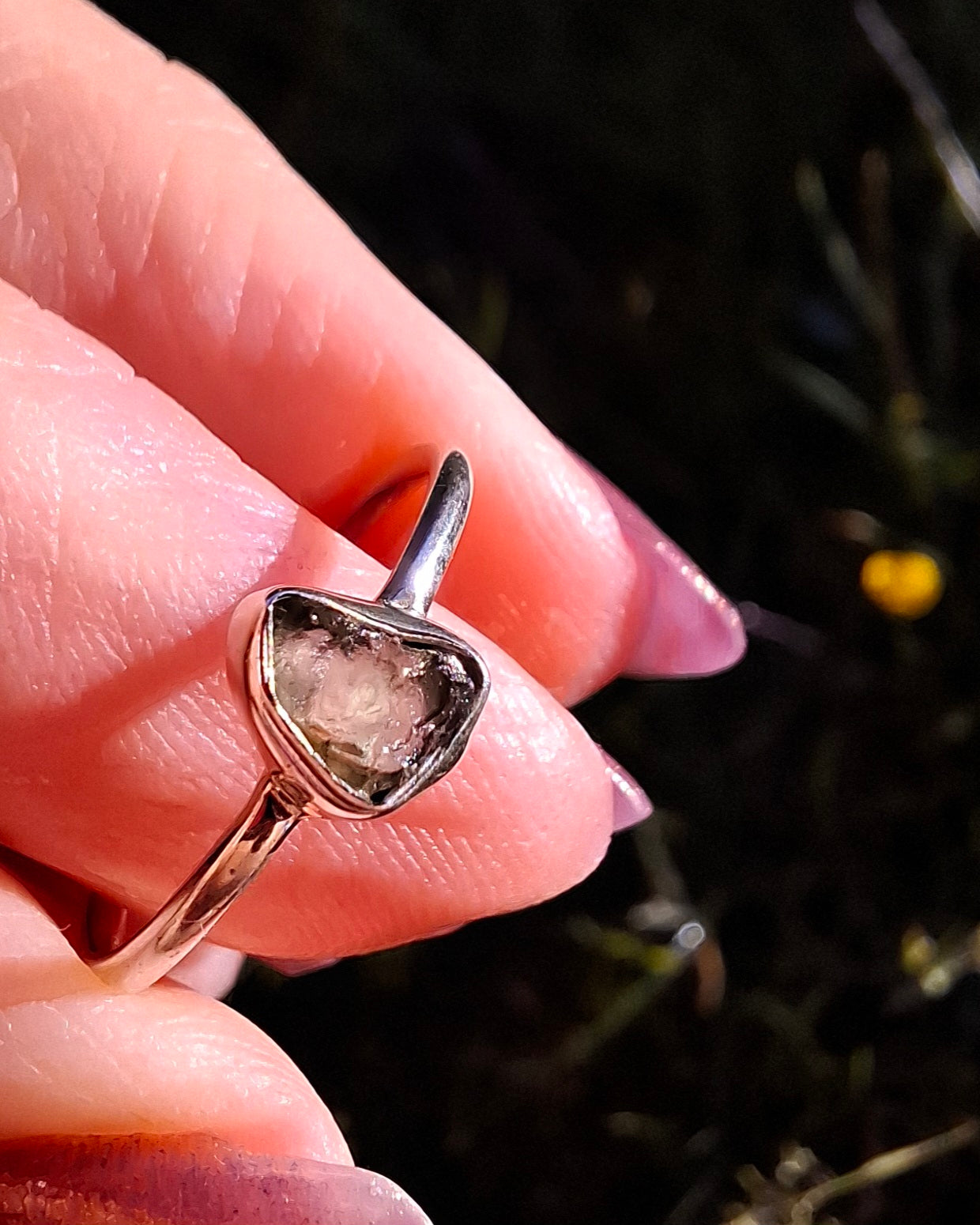 Moldavite Ring, size large L/small M, 925 Silver, Tektite (Ref: R50)