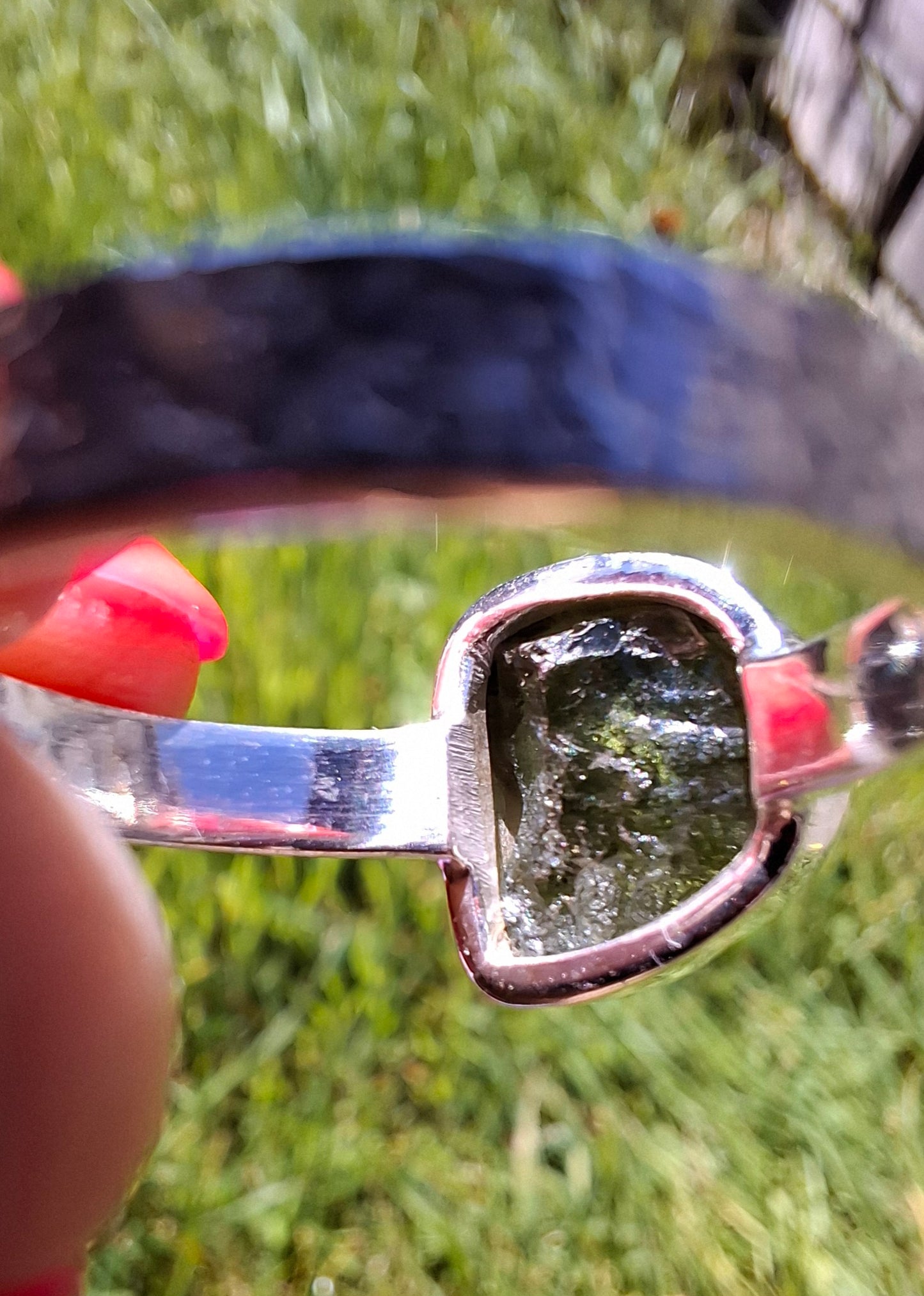 Moldavite Ring, size V, 925 Silver, Tektite (Ref: R326)