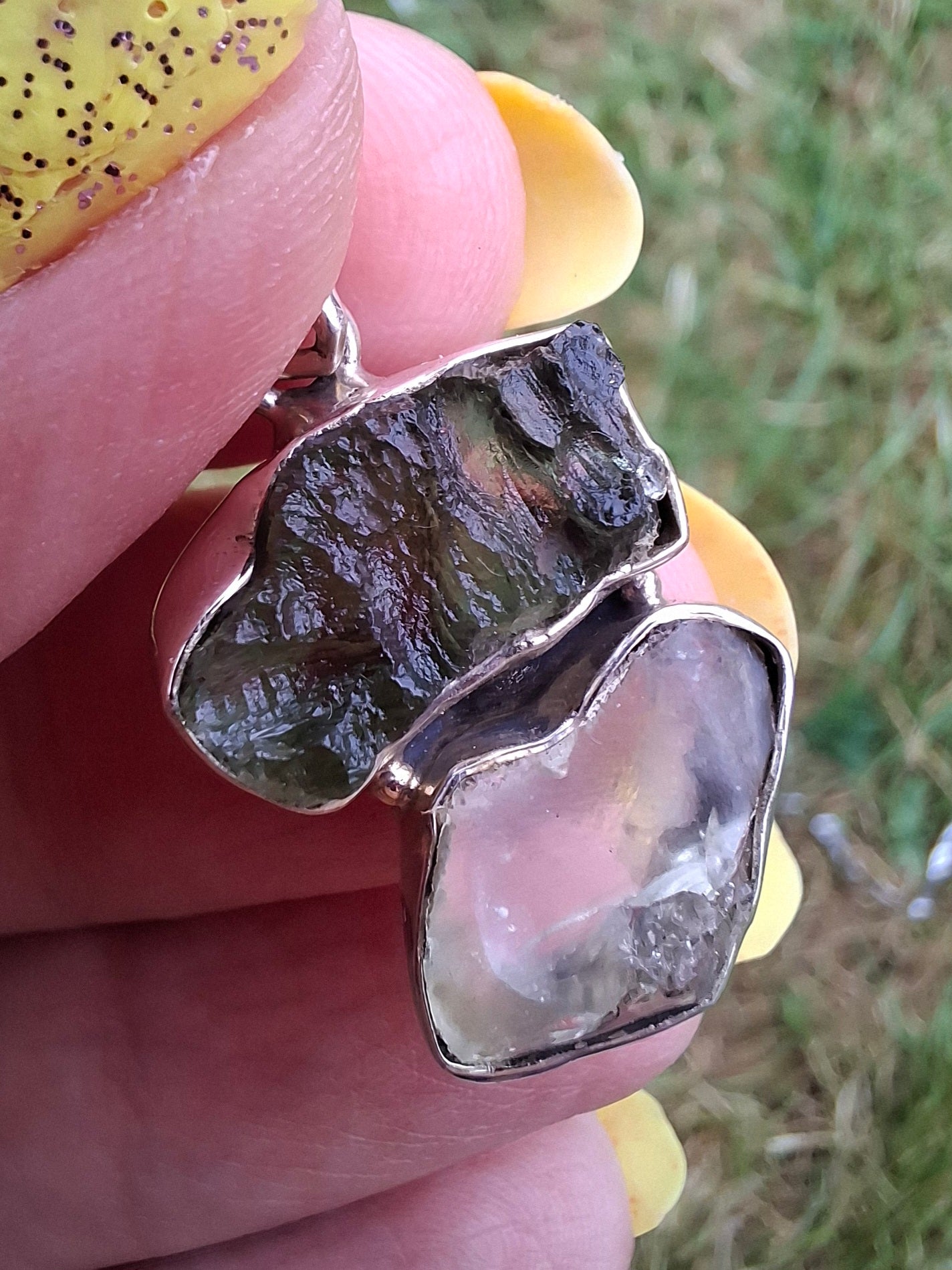 Moldavite & Libyan Desert Glass Pendant, 925 Silver, Tektite (Ref: MLP5)