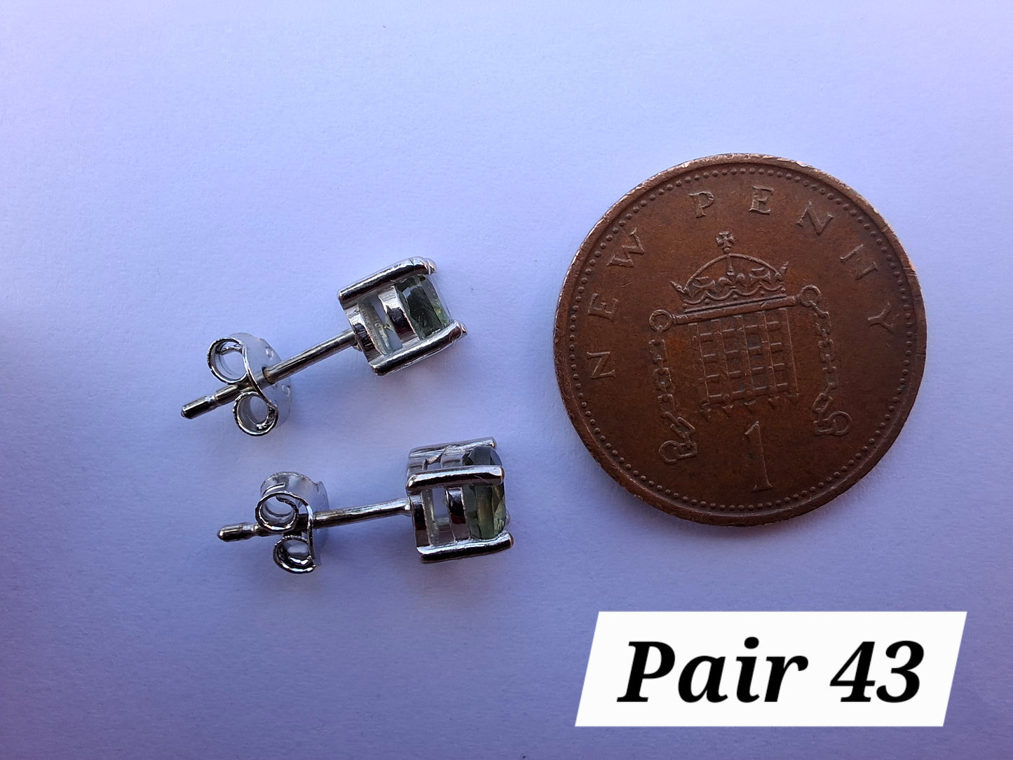 Moldavite (faceted) 5mm STUD EARRINGS, 925 Silver, Tektite (Ref: Pair43)