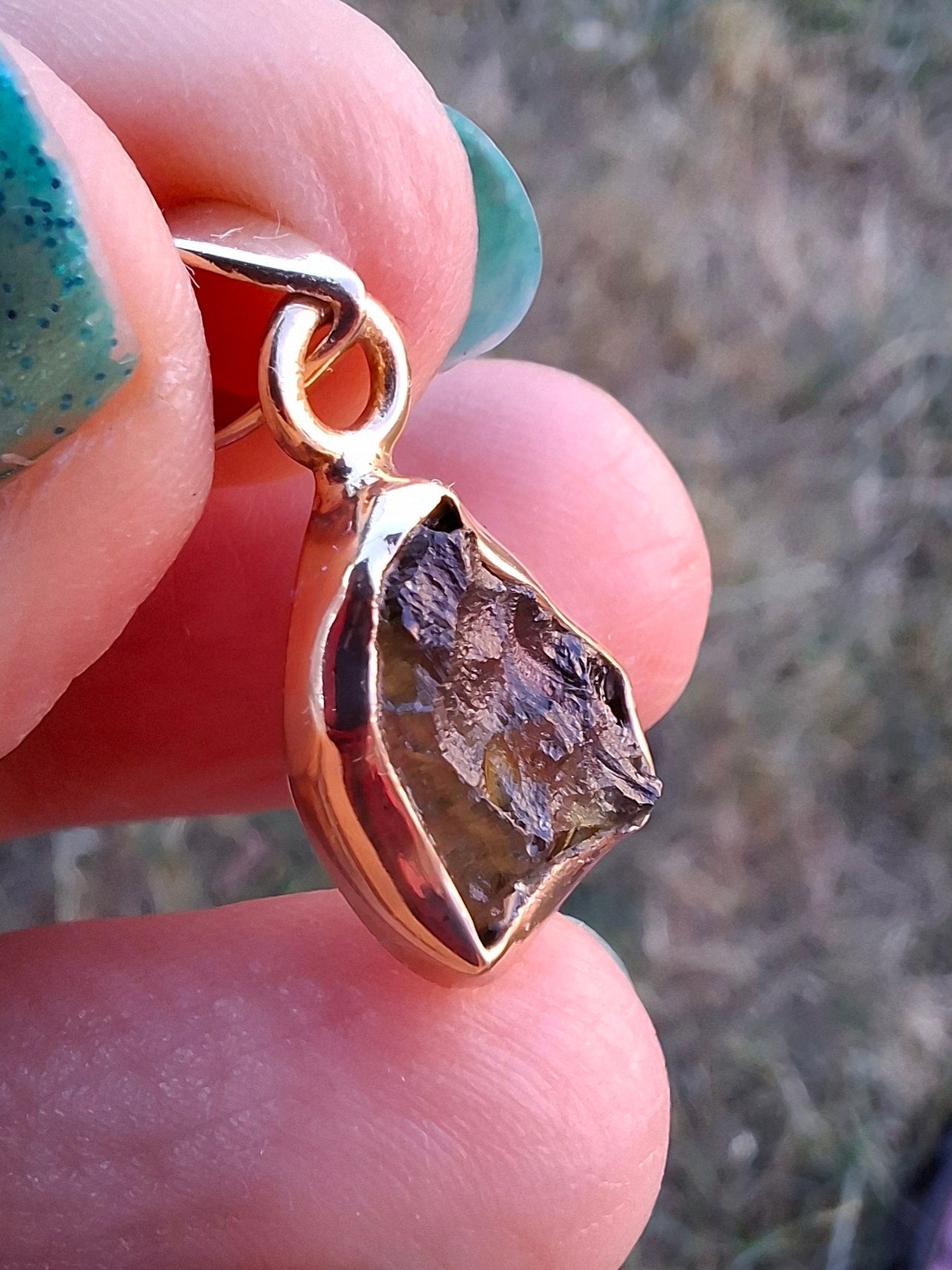 Moldavite Pendant, 14K GOLD Plated, Tektite (Ref: P446)