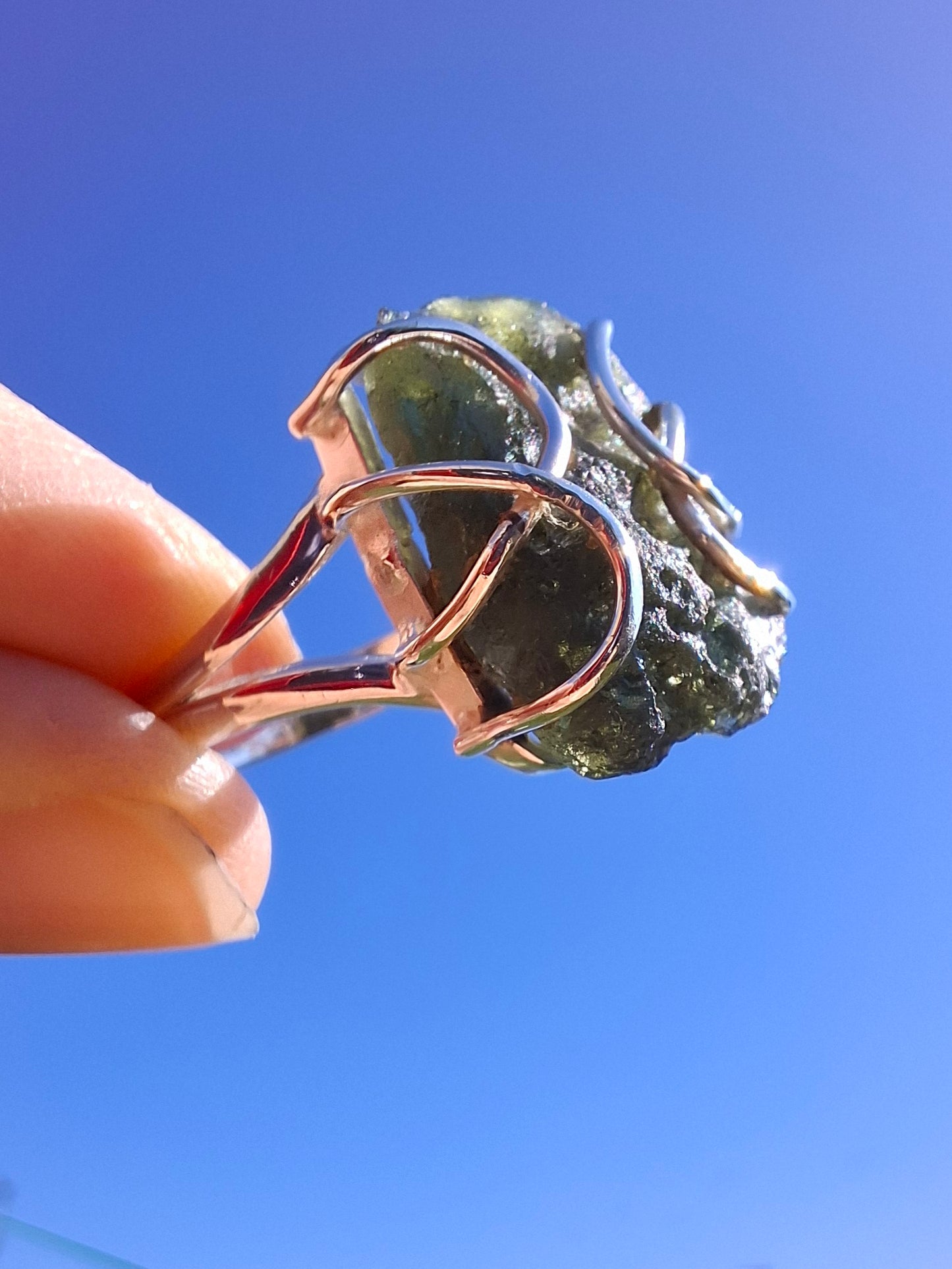 Moldavite Ring, size W, 925 silver, Tektite (Ref: R16)