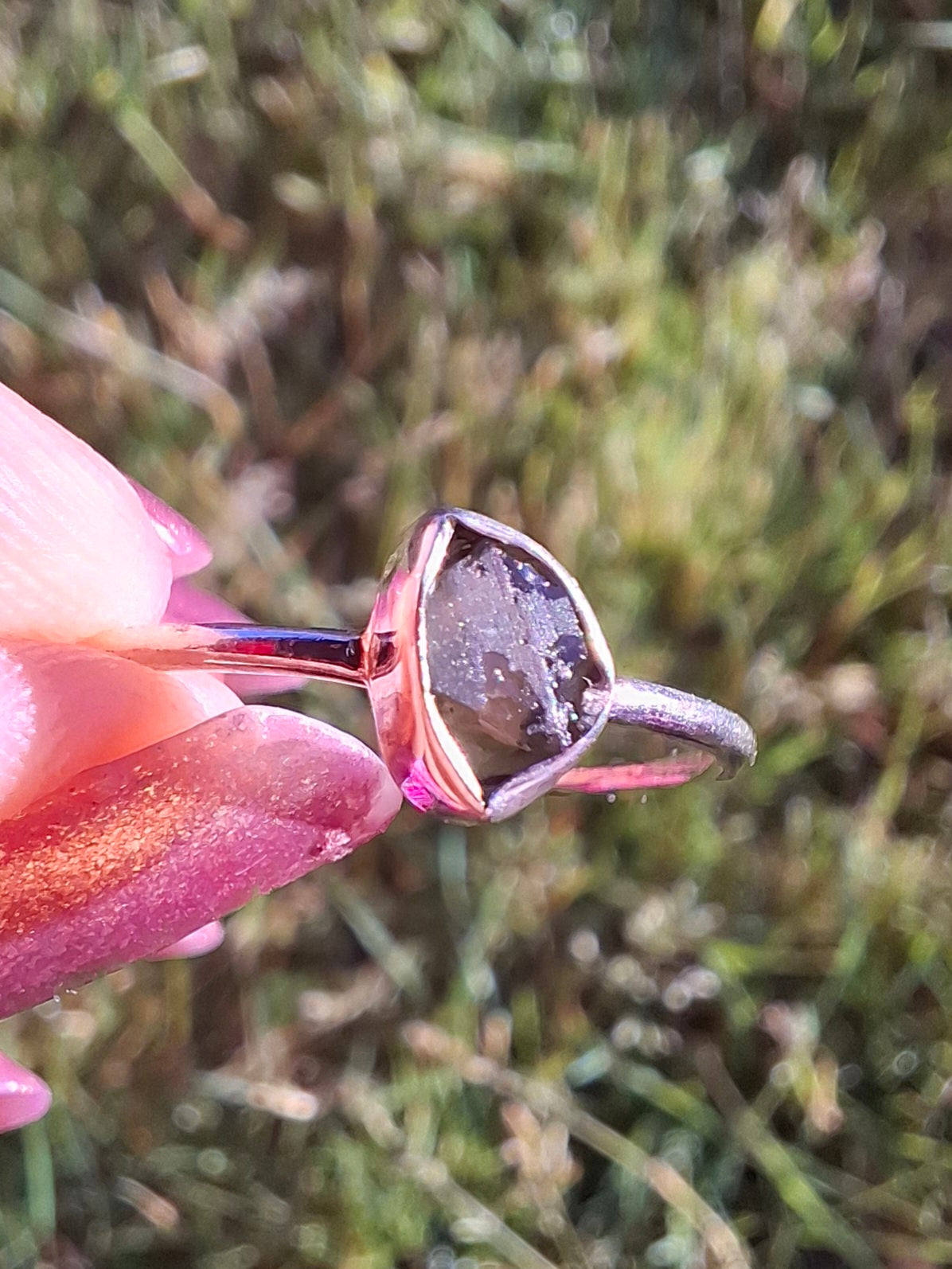 Moldavite Ring, size large T, 925 Silver, Tektite (Ref: R70)