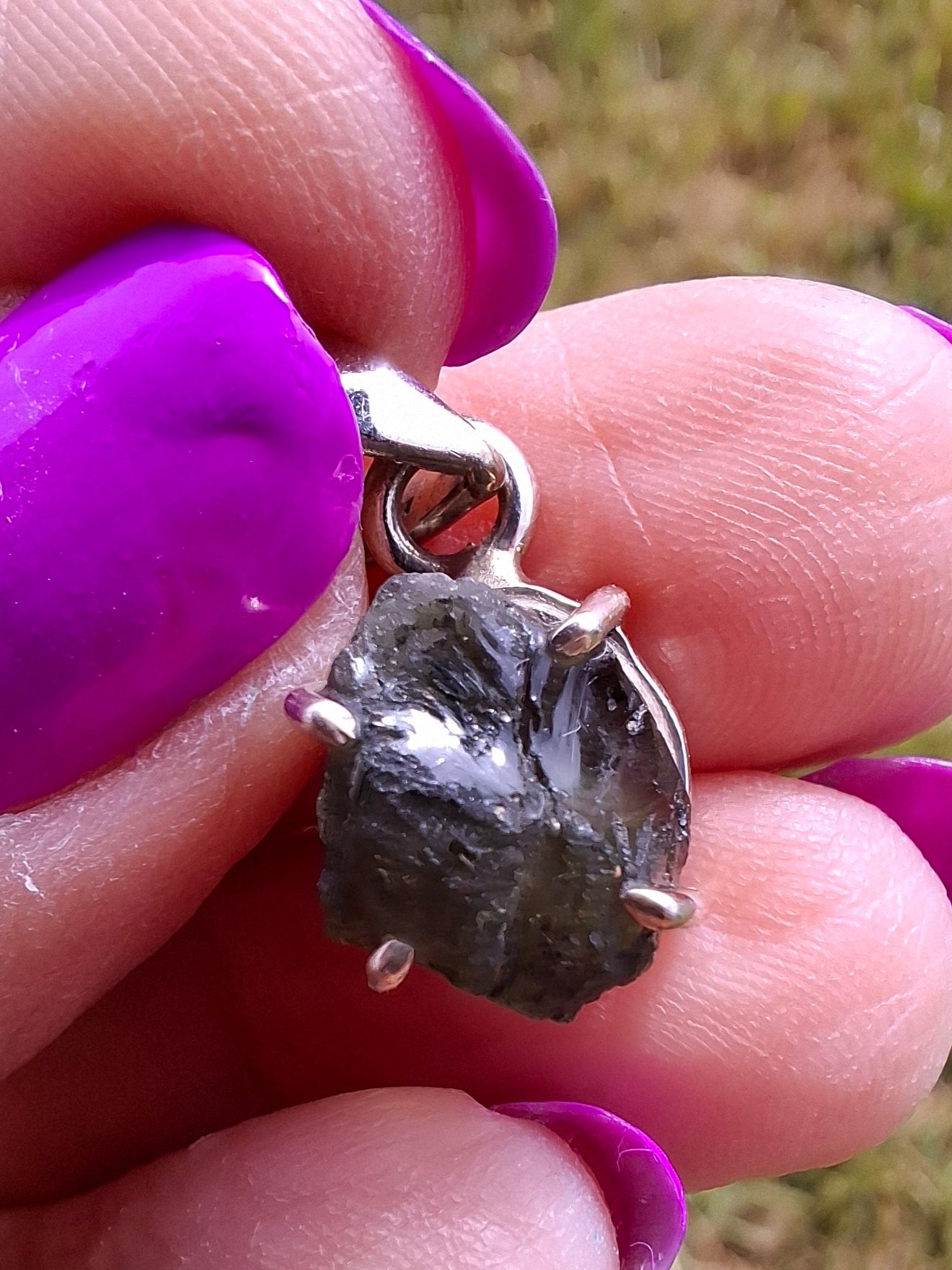 Moldavite Claw Pendant, 925 Silver, Tektite (Ref: P24)