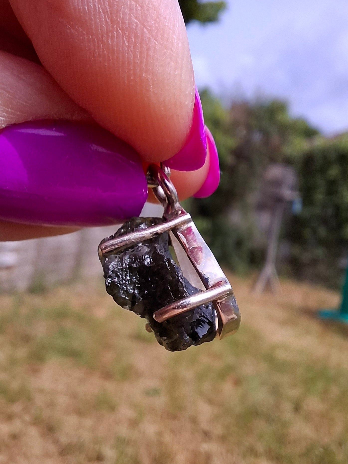 Moldavite Claw Pendant, 925 Silver, Tektite (Ref: P28)