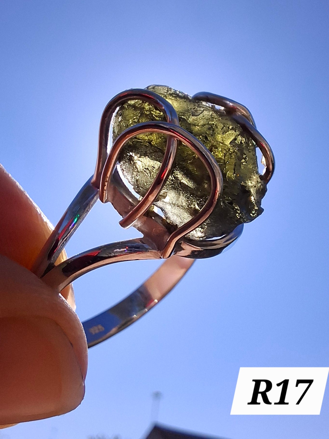 Moldavite Ring, size Y, 925 Silver, Tektite (Ref: R17)