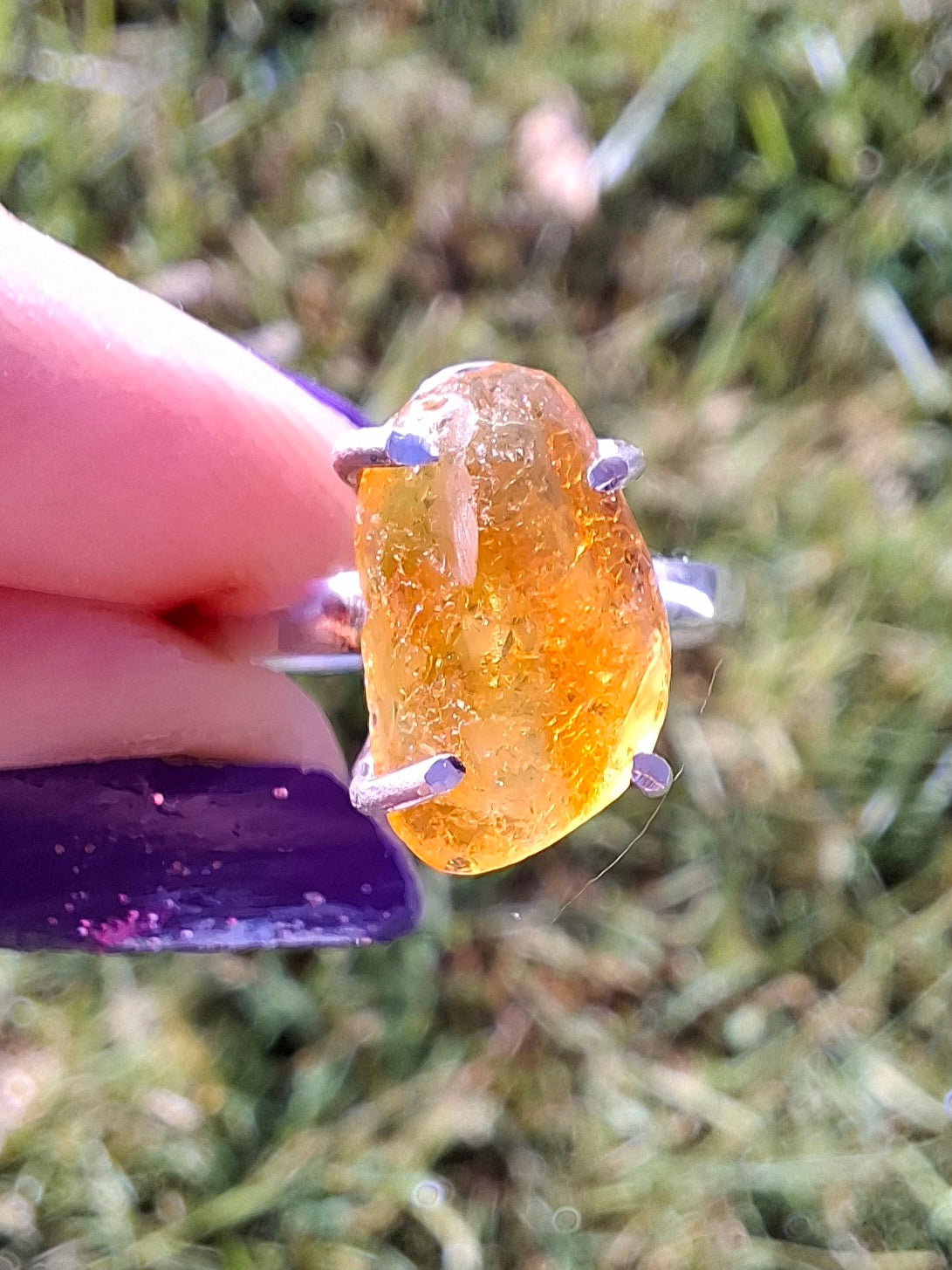 Baltic Amber Ring, size large L/small M, 925 Silver, Fossil (Ref: AR4)