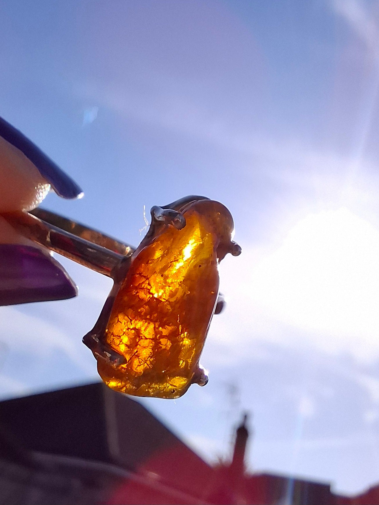 Baltic Amber Ring, size large Y, 925 Silver, Fossil (Ref: AR22)