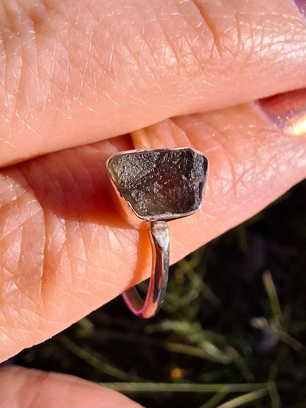 Moldavite Ring, size small W, 925 Silver, Tektite (Ref: R59)