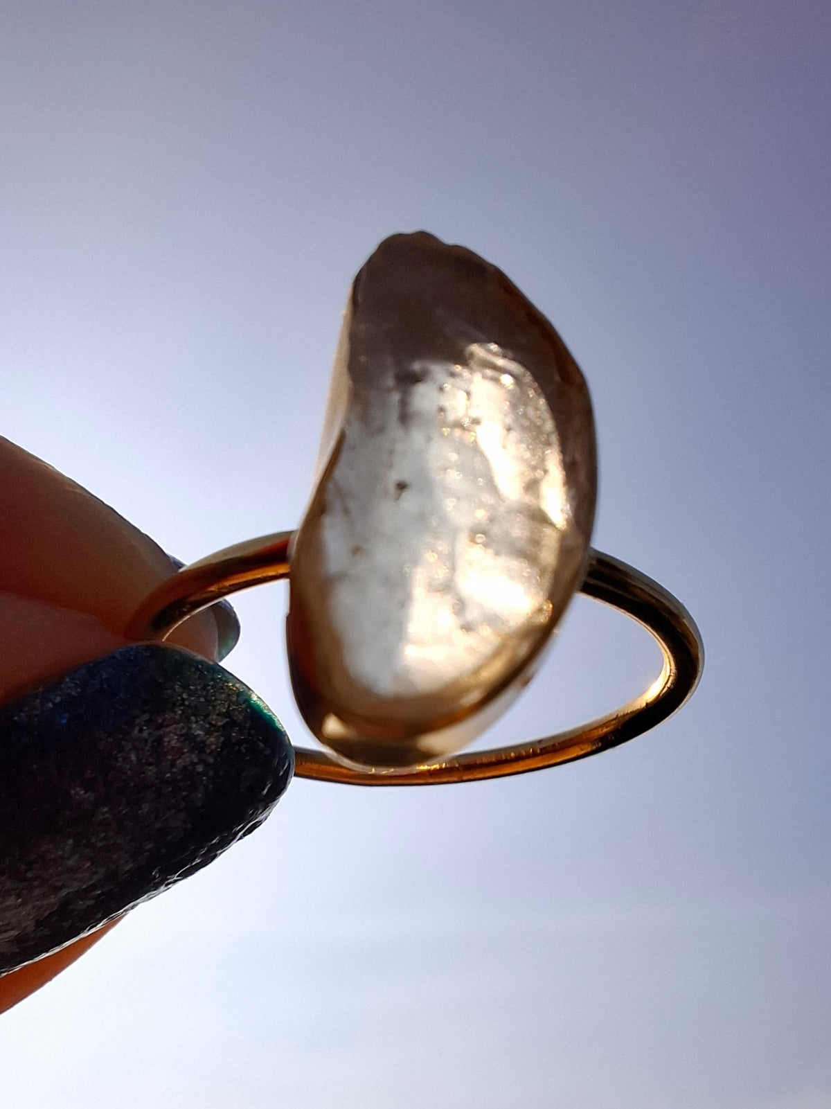 Libyan Desert Glass Ring, 14K GOLD Plated, size Q, Tektite (Ref: LR77)