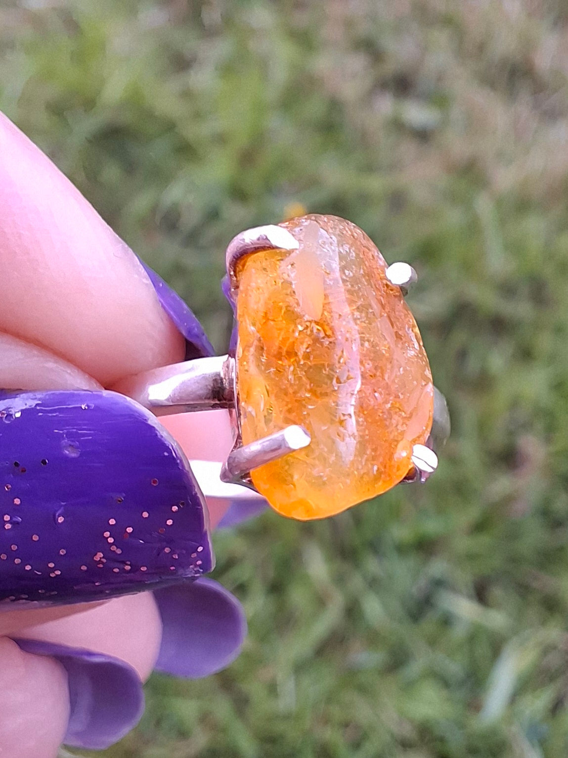 Baltic Amber Ring, size large L/small M, 925 Silver, Fossil (Ref: AR4)