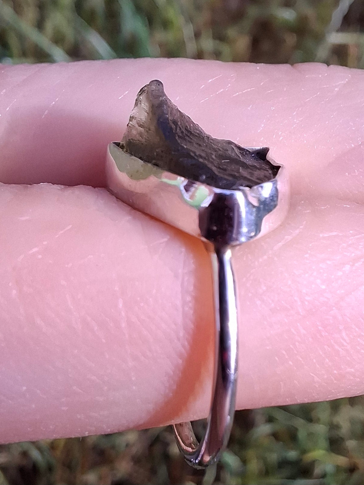 Moldavite Ring, size large J, 925 Silver, Tektite (Ref: R20)