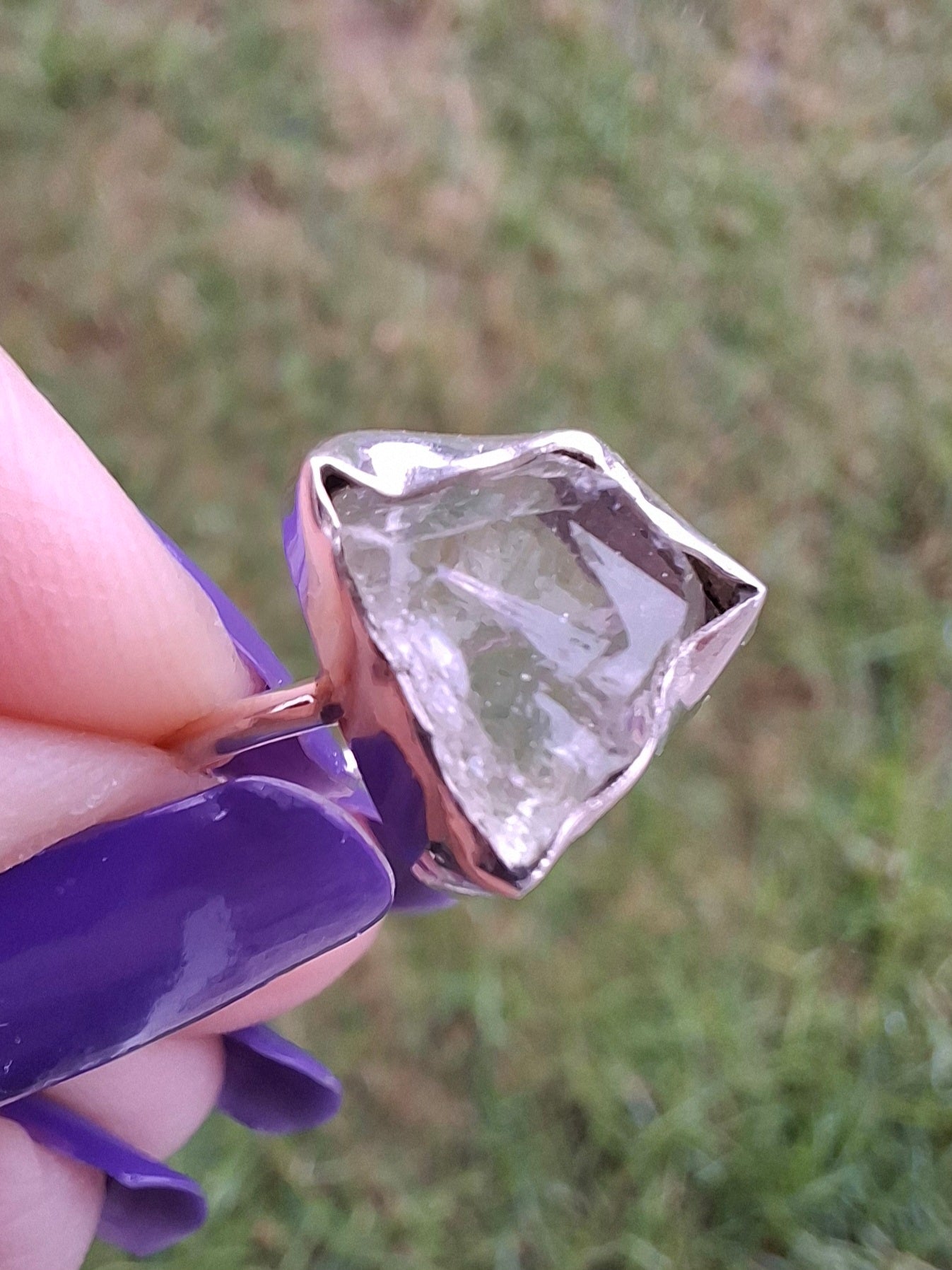 Libyan Desert Glass Ring, size large O, 925 Silver, Tektite (Ref: LR24)