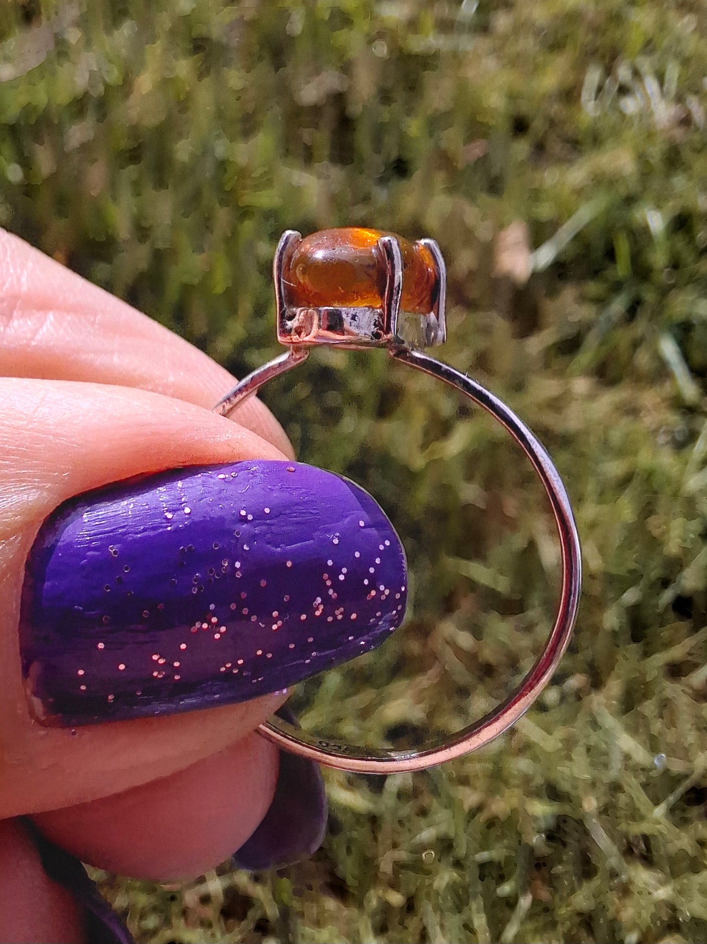 Baltic Amber Ring, size large V, 925 Silver, Fossil (Ref: AR24)
