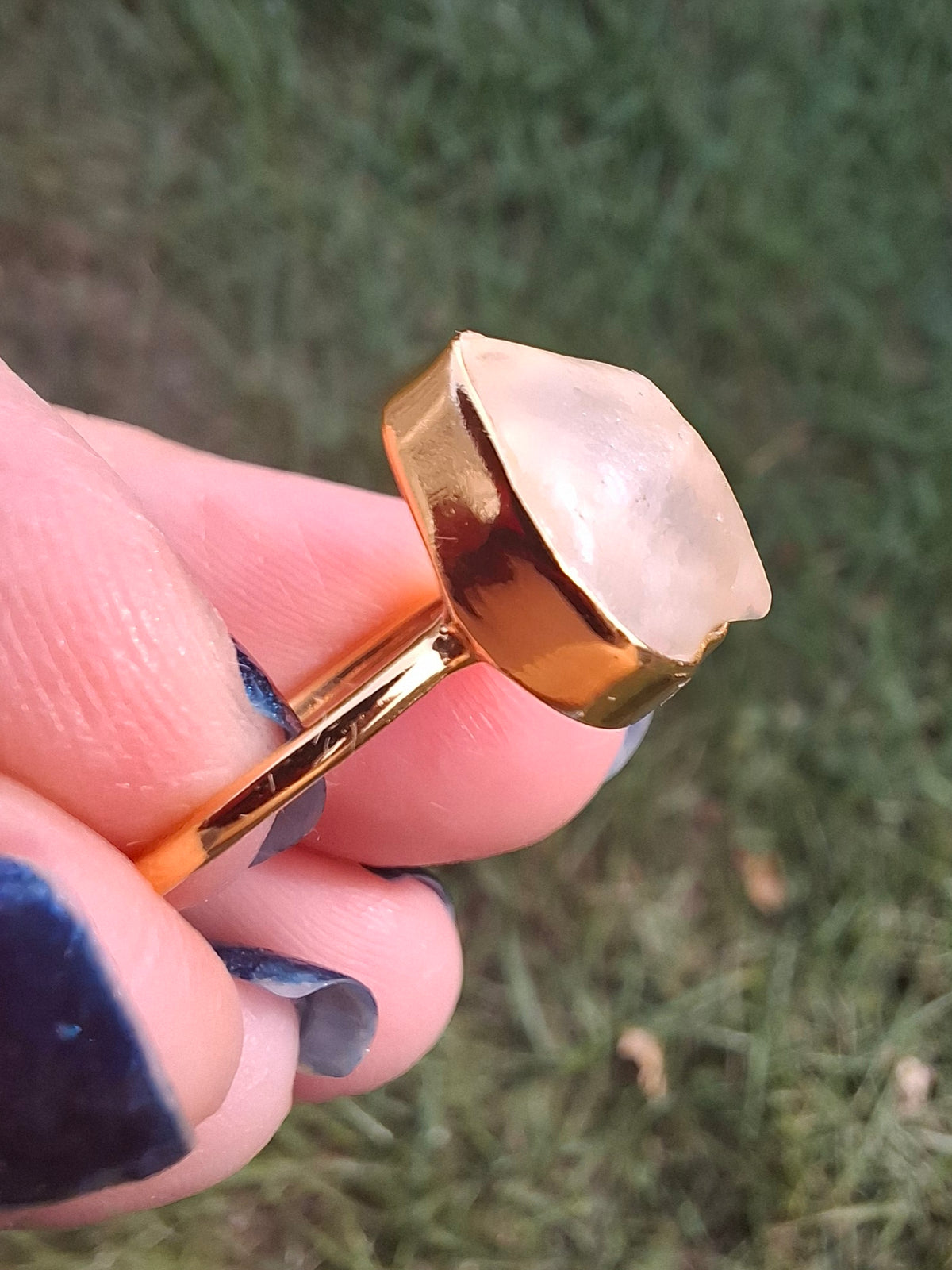 Libyan Desert Glass Ring, 14K GOLD Plated, size small O, Tektite (Ref: LR74)