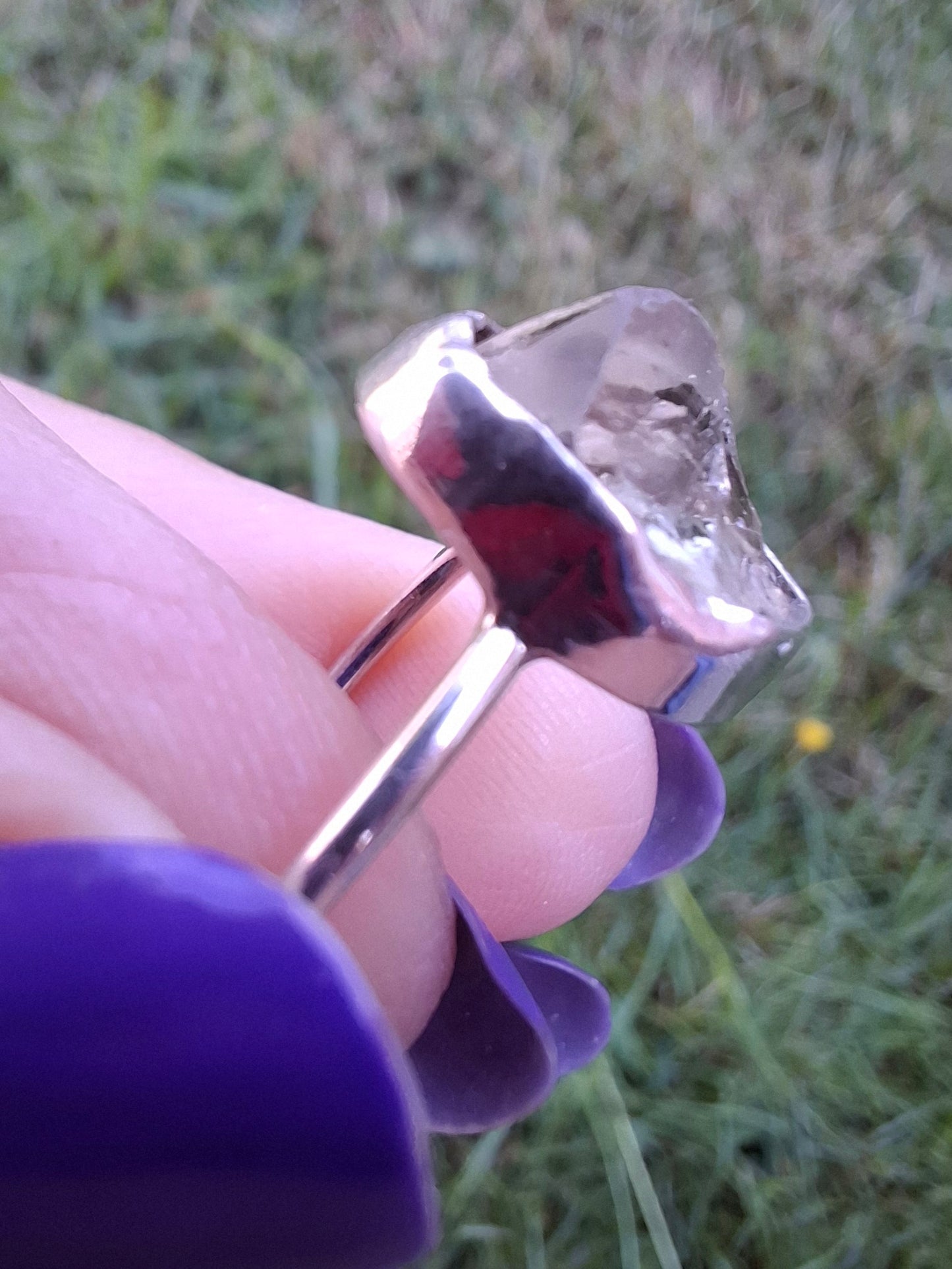 Libyan Desert Glass Ring, size large R/small S, 925 Silver, Tektite (Ref: LR42)