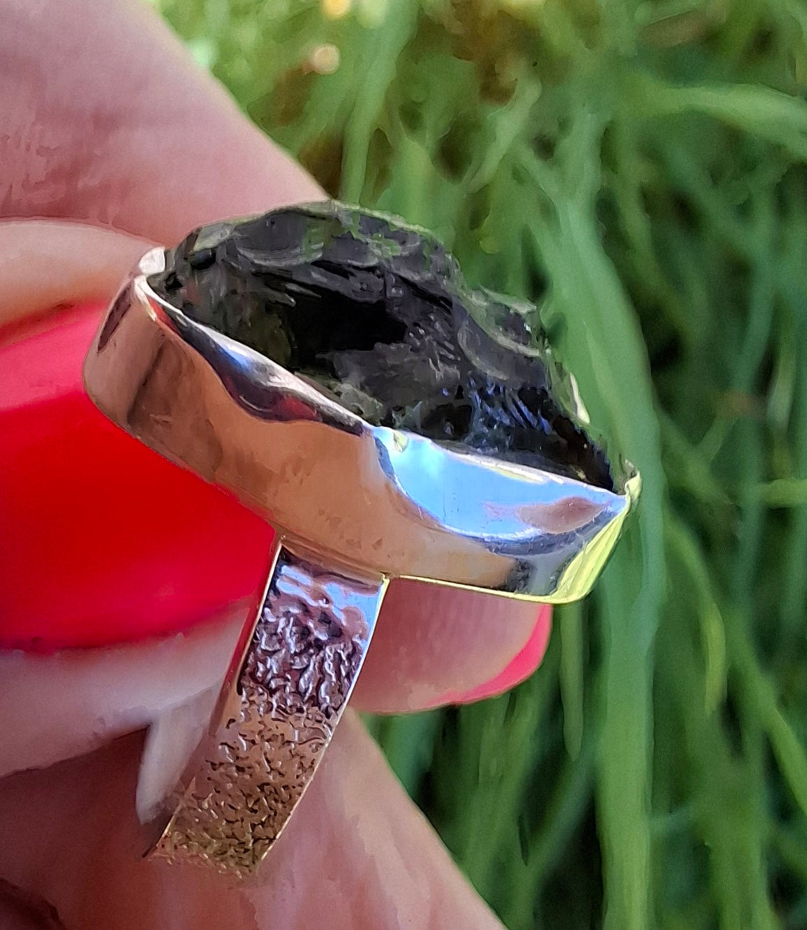 Moldavite Ring, size K, 925 Silver, Tektite (Ref: R301)