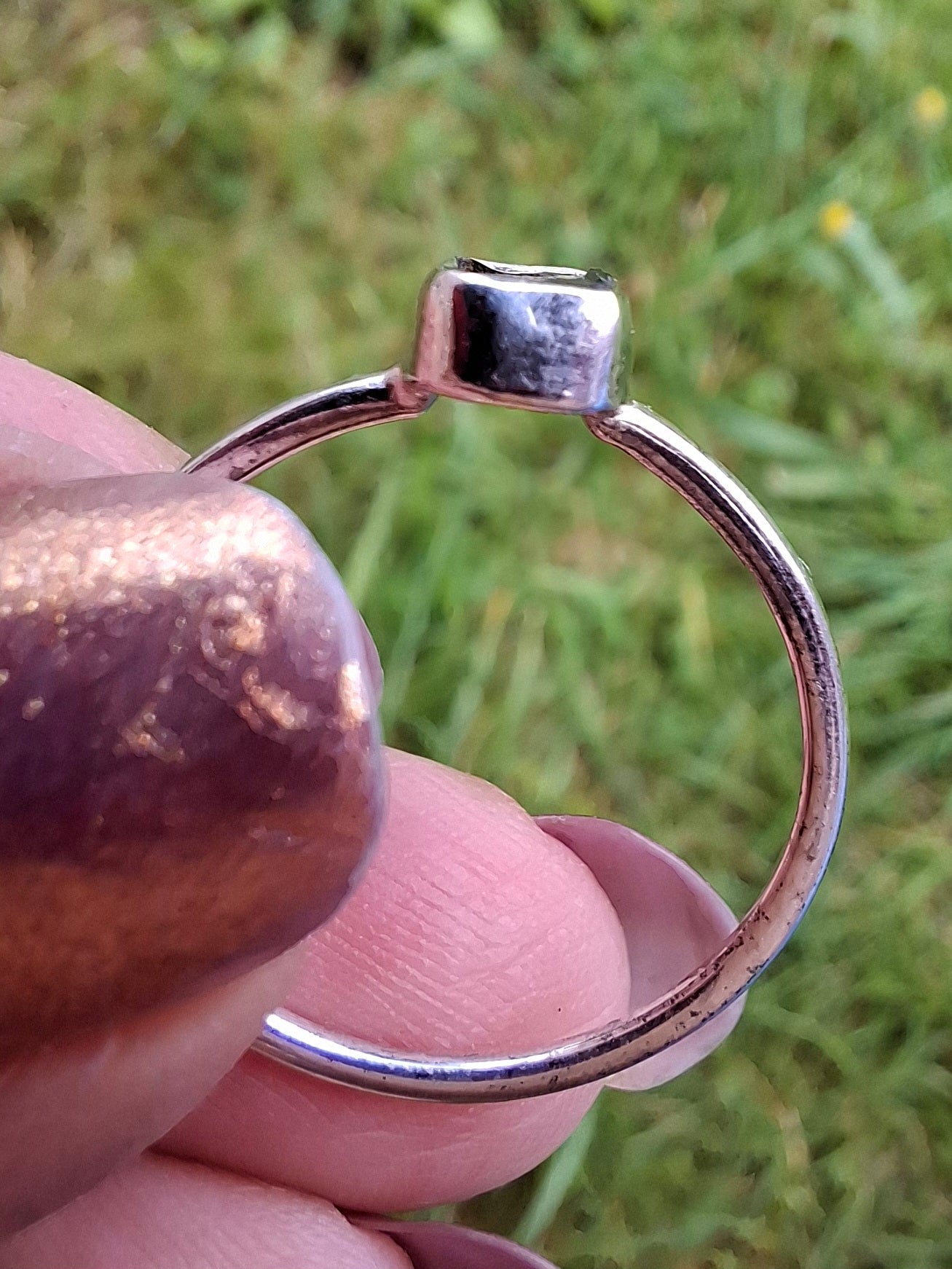 Moldavite Ring, size large P/small Q, 925 Silver, Tektite (Ref: R43)