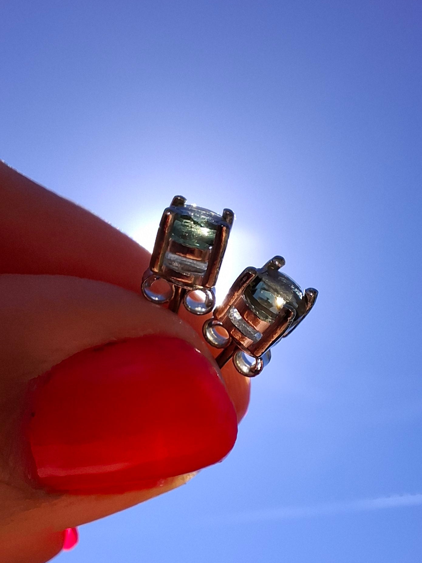 Moldavite (faceted) 5mm STUD EARRINGS, 925 Silver, Tektite (Ref: Pair 39)