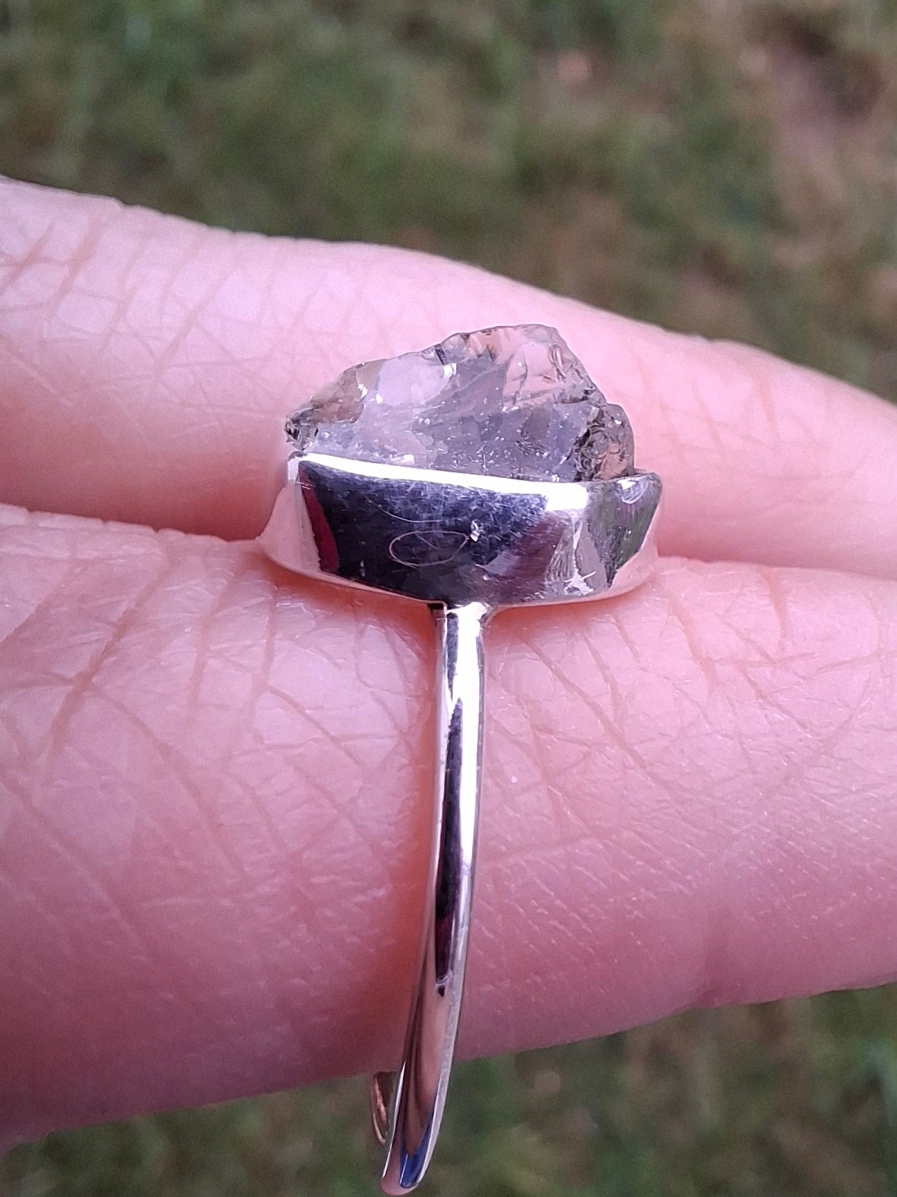 Libyan Desert Glass Ring, size large O, 925 Silver, Tektite (Ref: LR22)