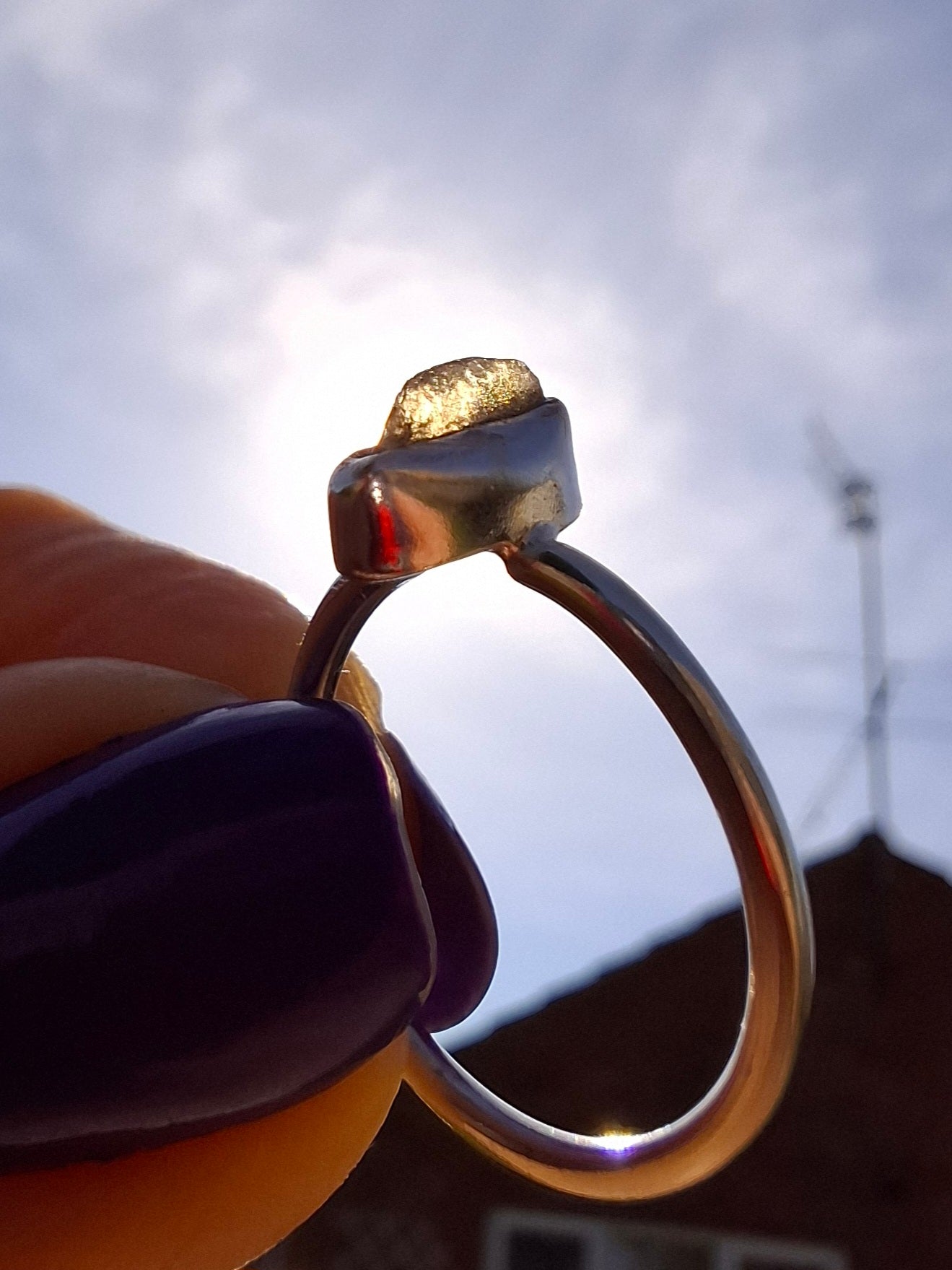 Moldavite Ring, size large K/small L, 925 Silver, Tektite (Ref: R58)