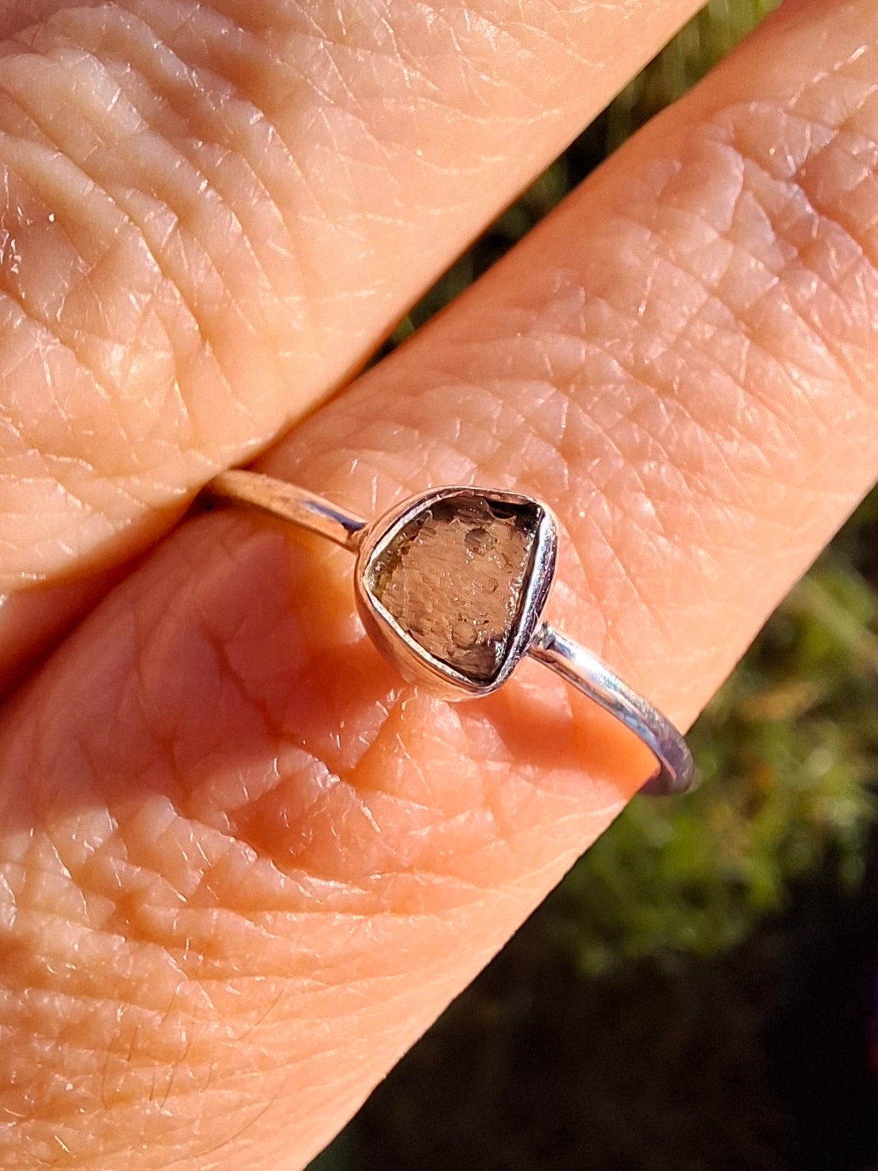 Moldavite Ring, size small S, 925 Silver, Tektite (Ref: R68)