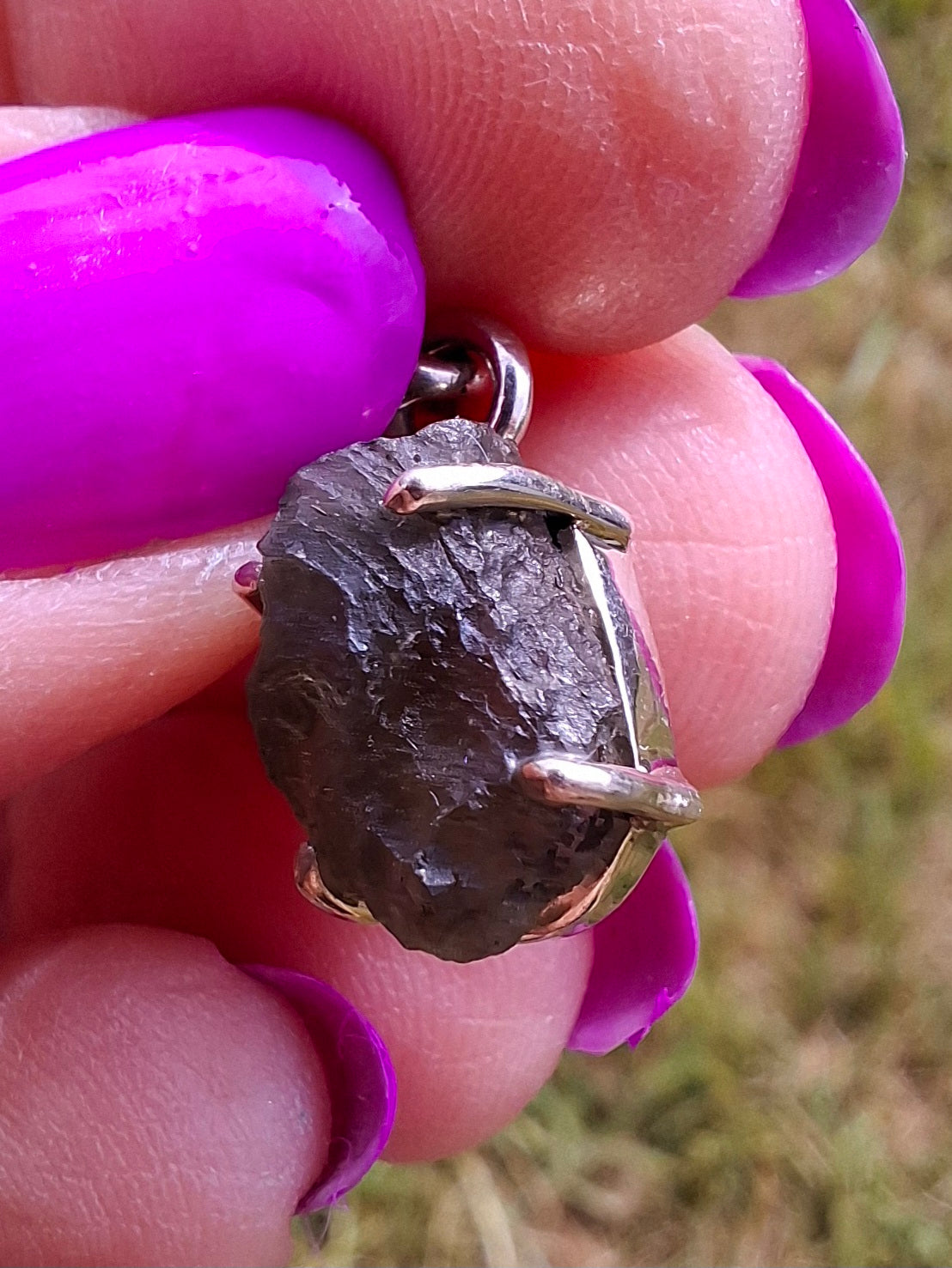 Moldavite Claw Pendant, 925 Silver, Tektite (Ref: P23)
