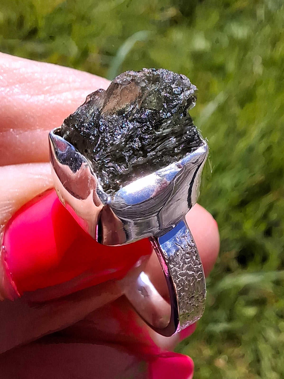 Moldavite Ring, size K, 925 Silver, Tektite (Ref: R302)