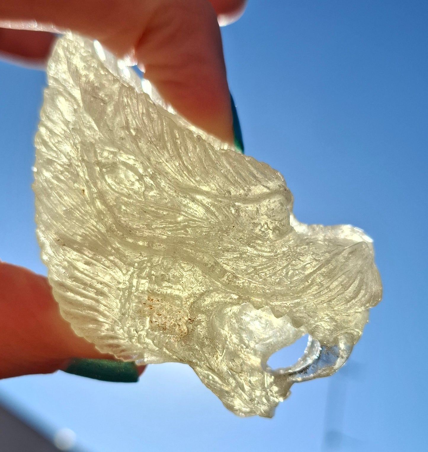 Libyan Desert Glass DRAGON HEAD Carving, 75.84g, Tektite (Ref: Dragon1)