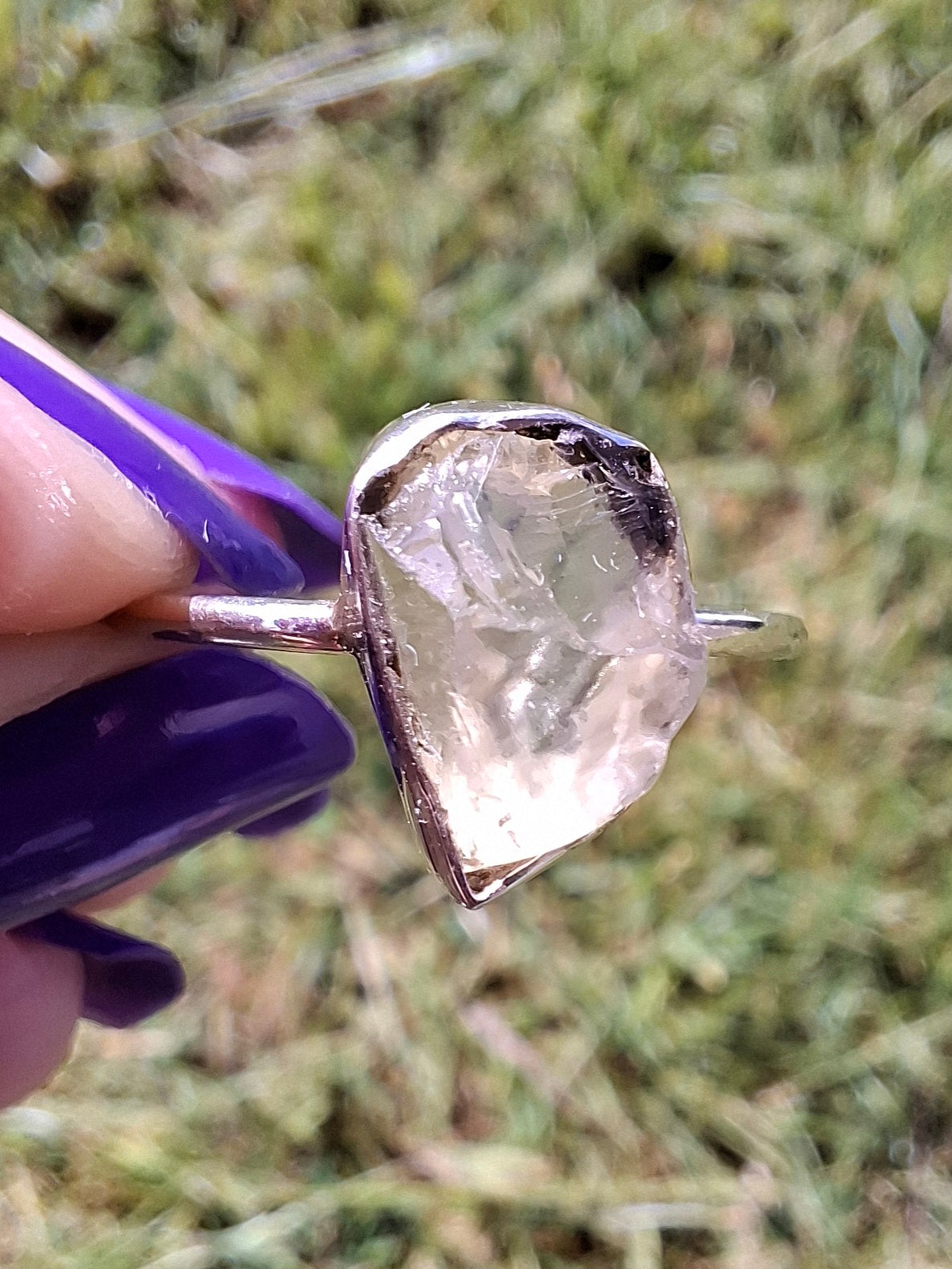Libyan Desert Glass Ring, size large T, 925 Silver, Tektite (Ref: LR48)