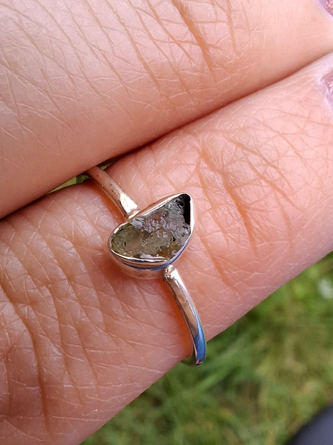 Moldavite Ring, size large L, 925 Silver, Tektite (Ref: R49)