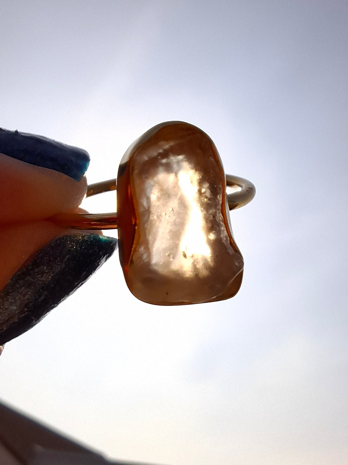 Libyan Desert Glass Ring, 14K GOLD Plated, size O, Tektite (Ref: LR65)