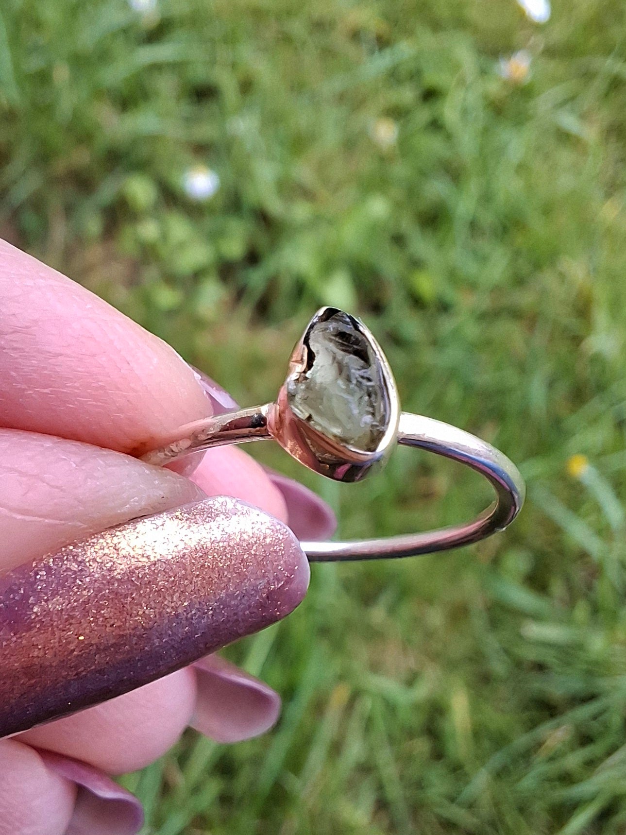 Moldavite Ring, size large M, 925 Silver, Tektite (Ref: R51)