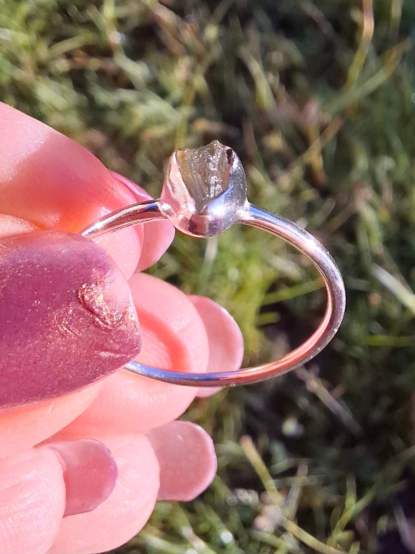 Moldavite Ring, size large R/small S, 925 Silver, Tektite (Ref: R54)