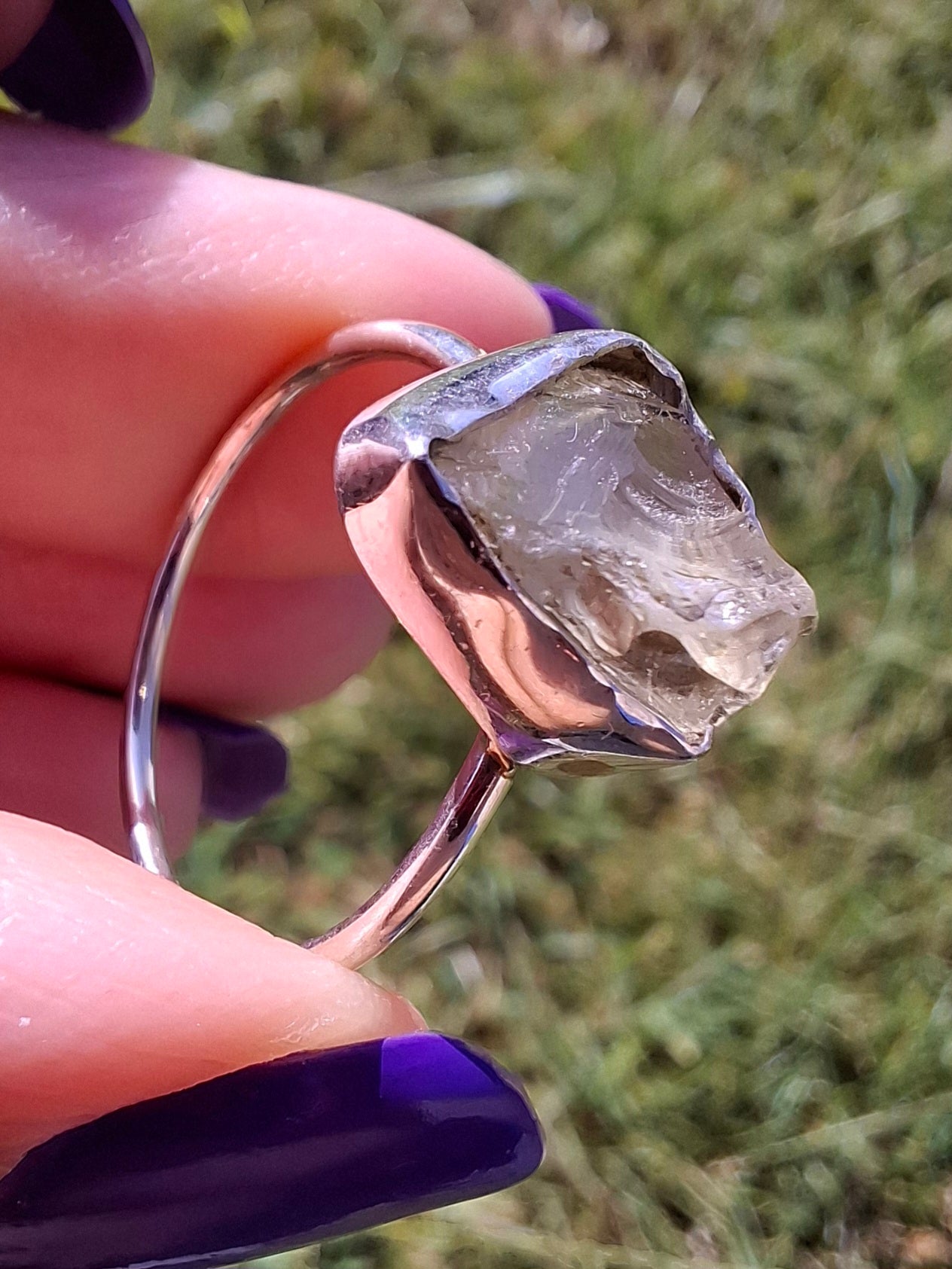 Libyan Desert Glass Ring, size large S/small T, 925 Silver, Tektite (Ref: LR47)
