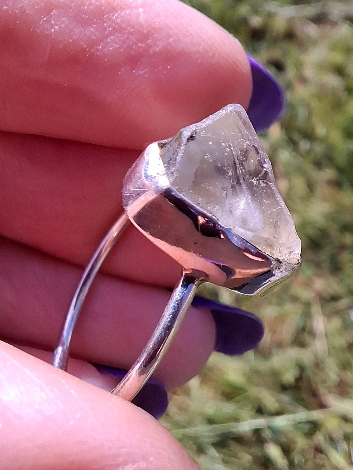 Libyan Desert Glass Ring, size small S, 925 Silver, Tektite (Ref: LR44)