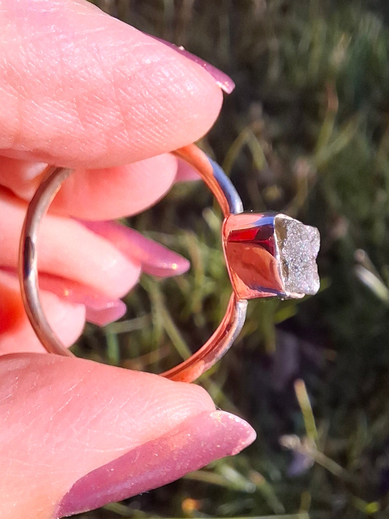 Moldavite Ring, size small W, 925 Silver, Tektite (Ref: R59)